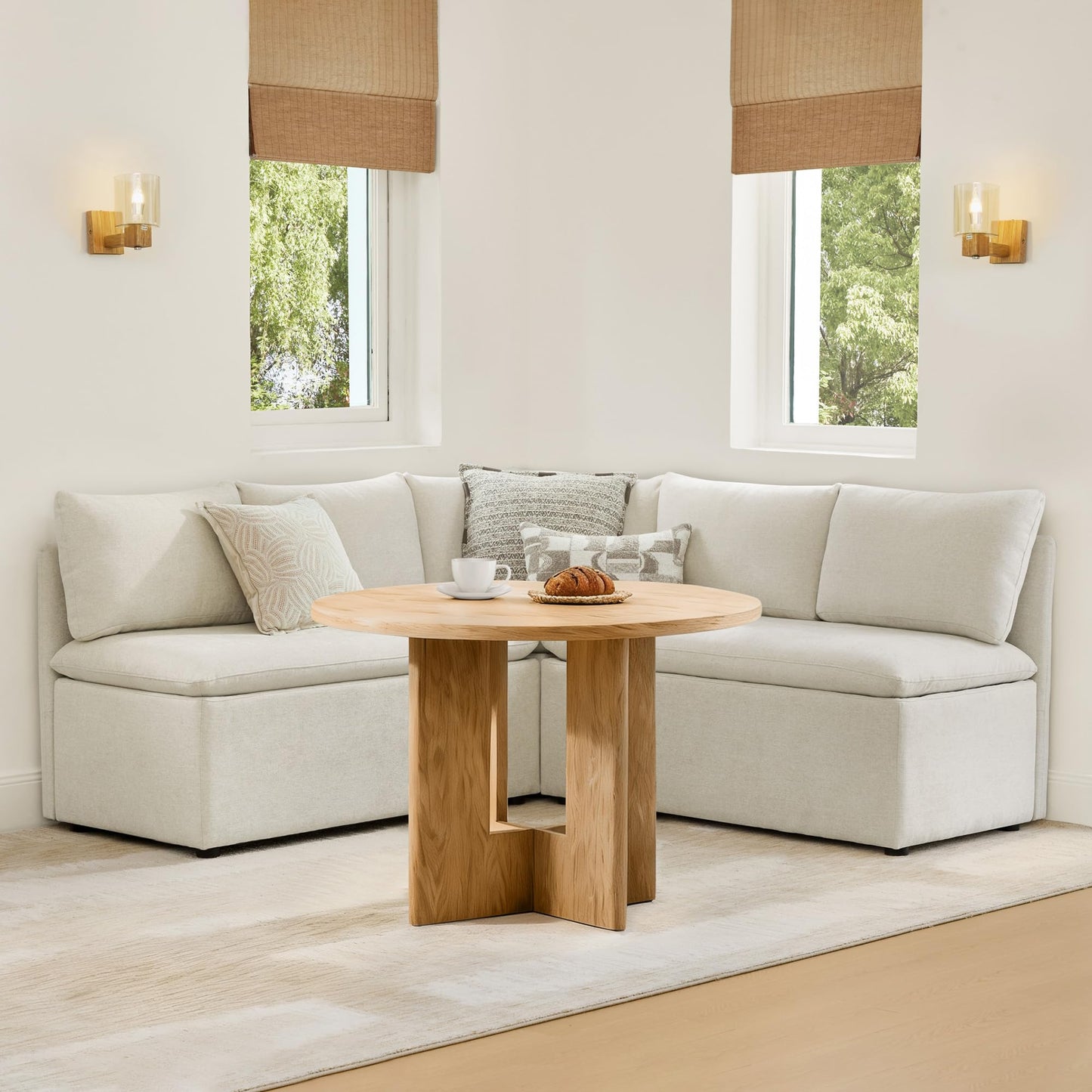 CHITA Breakfast Nook Bench with Storage, Upholstered Dining Bench with Back, Corner Kitchen & Dining Banquette Seating Nook, Dining Settee, L Shaped 4 Seats, Fabric in Linen
