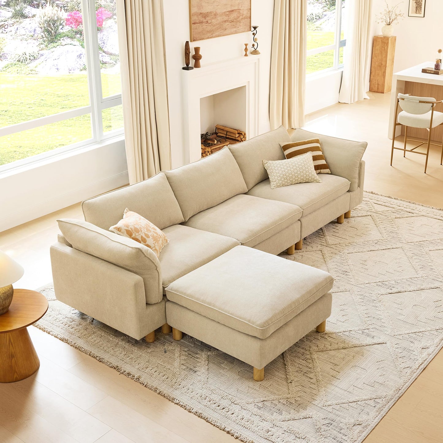 CHITA 127" Super Large Sectional Couches for Living Room, Modular Cloud Couch Sectional Sofa, Premium Fabric Couches, Down Filled, High Density Foam, Chenille in Cream, 4 Seat L Shaped