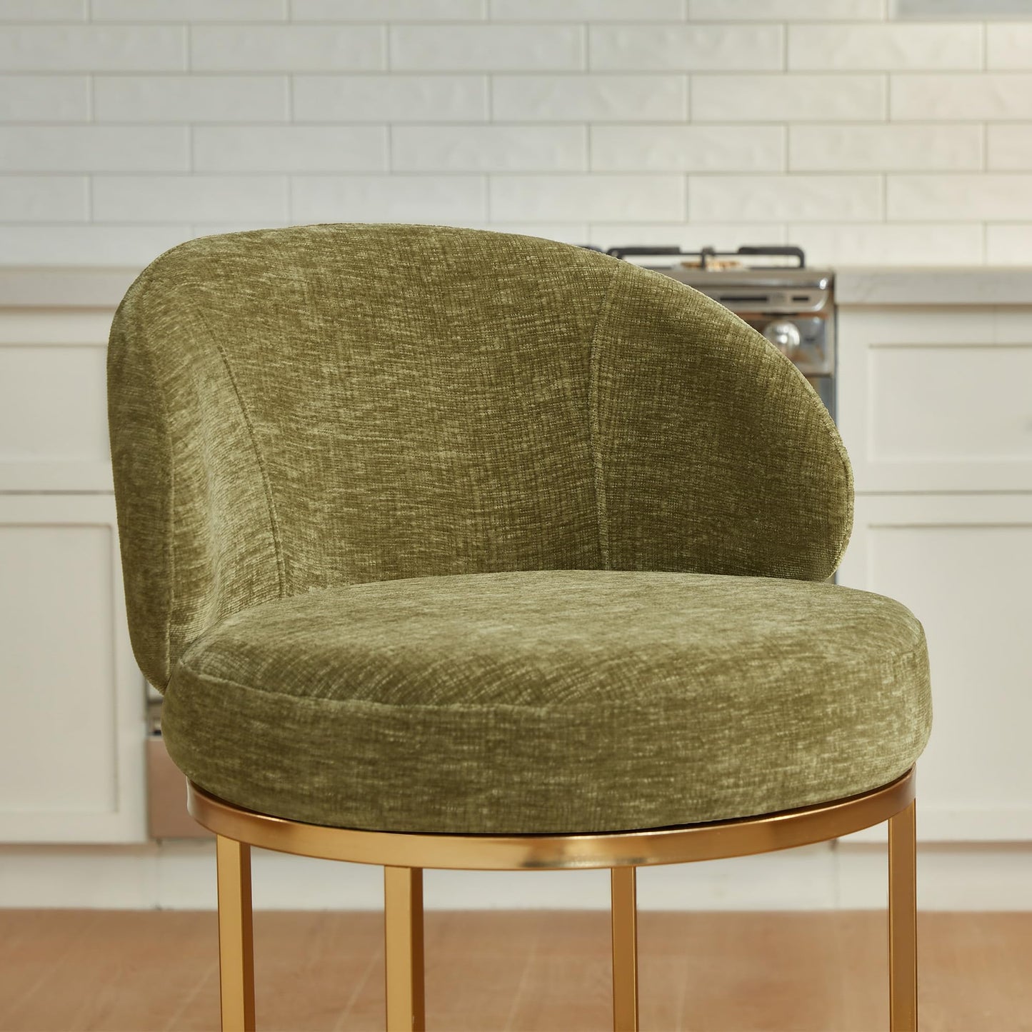 CHITA Swivel Counter Height Bar Stools Set of 3, Upholstered Bar Chairs with Backrest, Sturdy Metal Base, 26.8" Seat Height for Kitchen Island & Home Bar, Sand