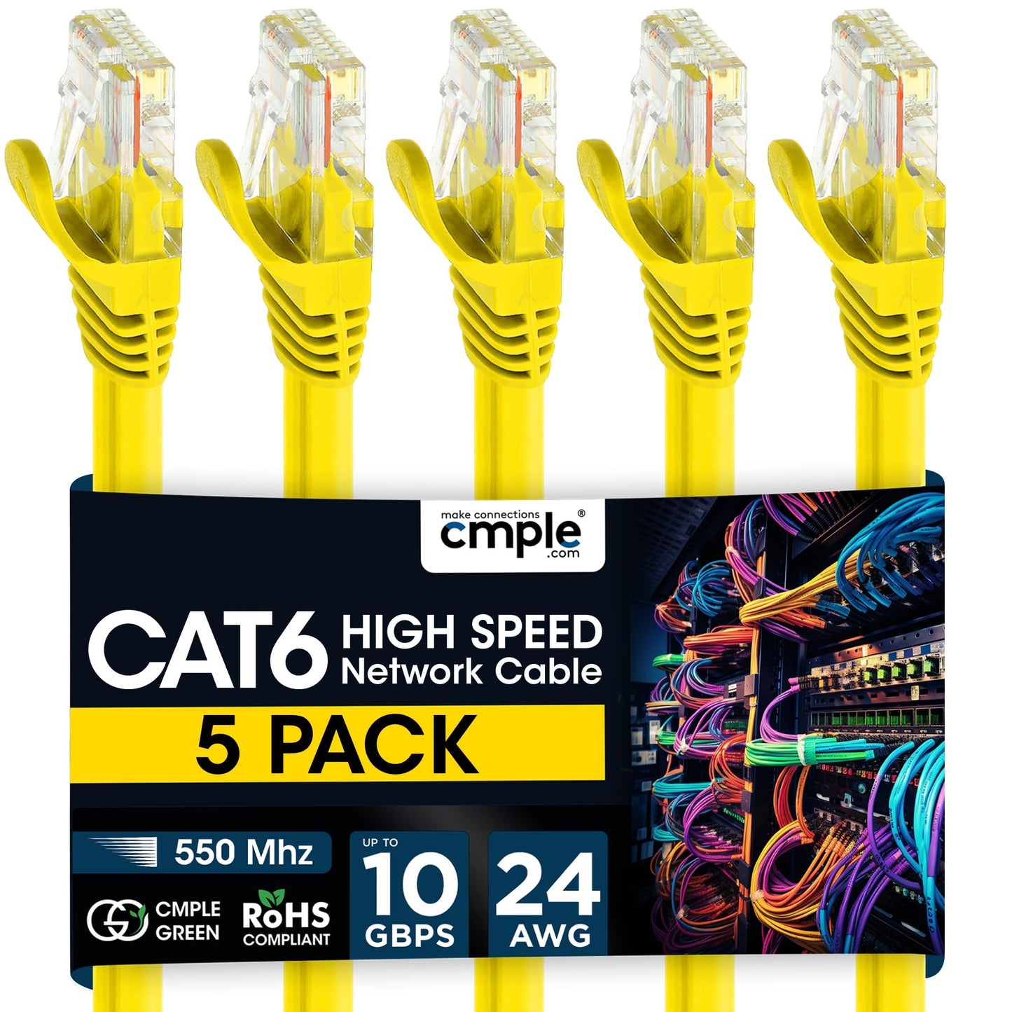 Cmple - Cat 6 Ethernet Cable 10 ft, Cat6 Patch Cables 10Gbps LAN Cable, 550MHz Network Cable, RJ45 Connectors, Compatible with Gaming Computer, Laptop, Modem, Router, HDTV, Gaming Console - Yellow