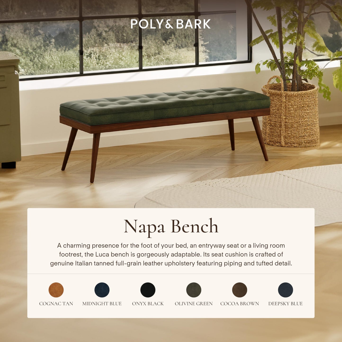 POLY & BARK Napa 82" Leather Pull‑Out Sleeper Sofa – Full‑Grain Italian Leather Upholstery,Tri‑Layer Mattress & Storage Console –Sophisticated Multi‑Functional Sofa Bed for Living Rooms & Guest Spaces