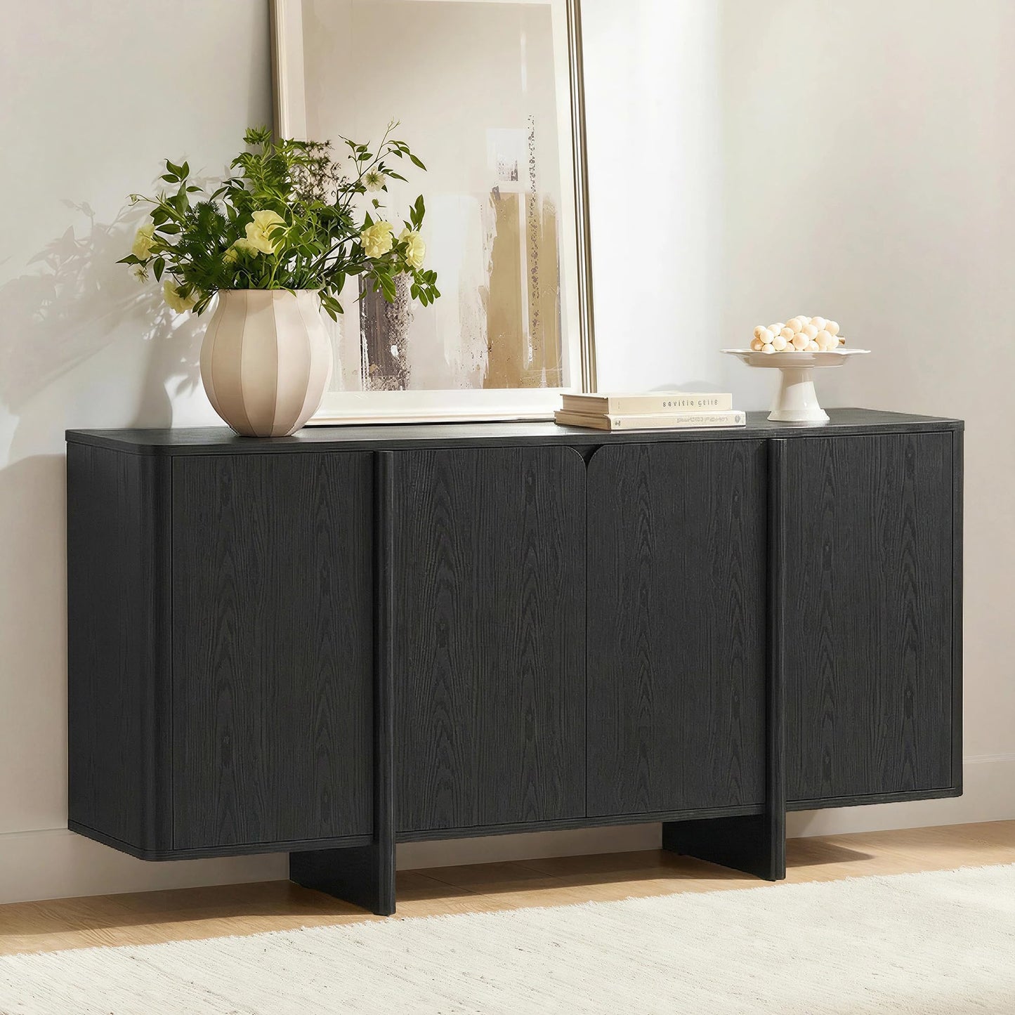 CHITA 66" Sideboard Buffet Cabinet with Storage, Modern Console Cabinet with 4 Doors & Adjustable Shelves, Storage Credenzas for Living Room, Kitchen, Hallway, Bar, Walnut