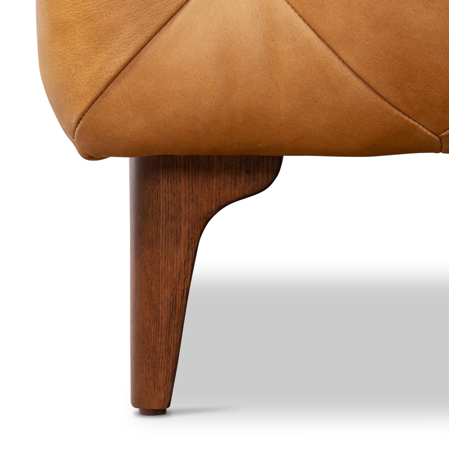 POLY & BARK Denver Ottoman – 43" Large Pouf with Feather-Down Topper – Full-Grain Leather Upholstered Pouf Ottoman for Living Room – Vintage Italian Leather in Cognac Tan