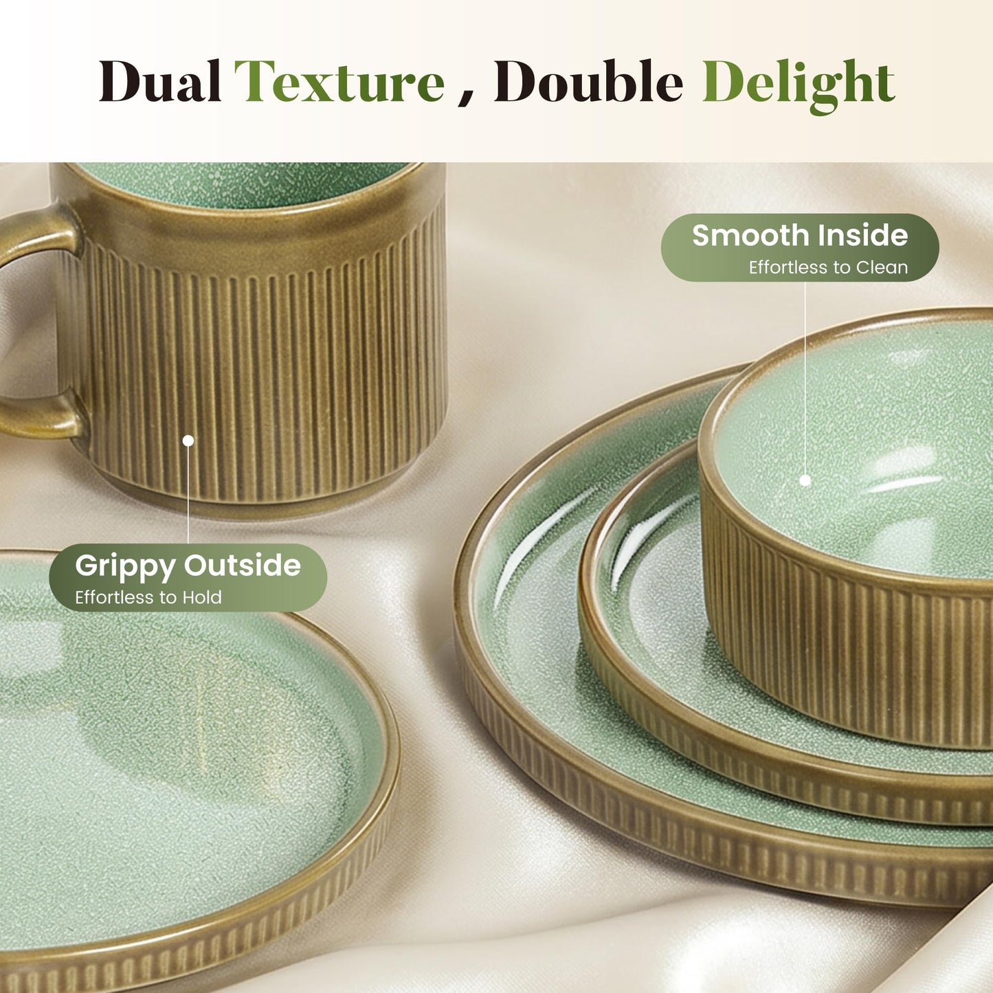 Kitchen Academy Brown Stoneawre Dinnerware Sets for 8, 24Pcs Ceramic Non Toxic Plates and Bowls Sets, Scratch Resistant Dishes, Oven & Microwave Safe