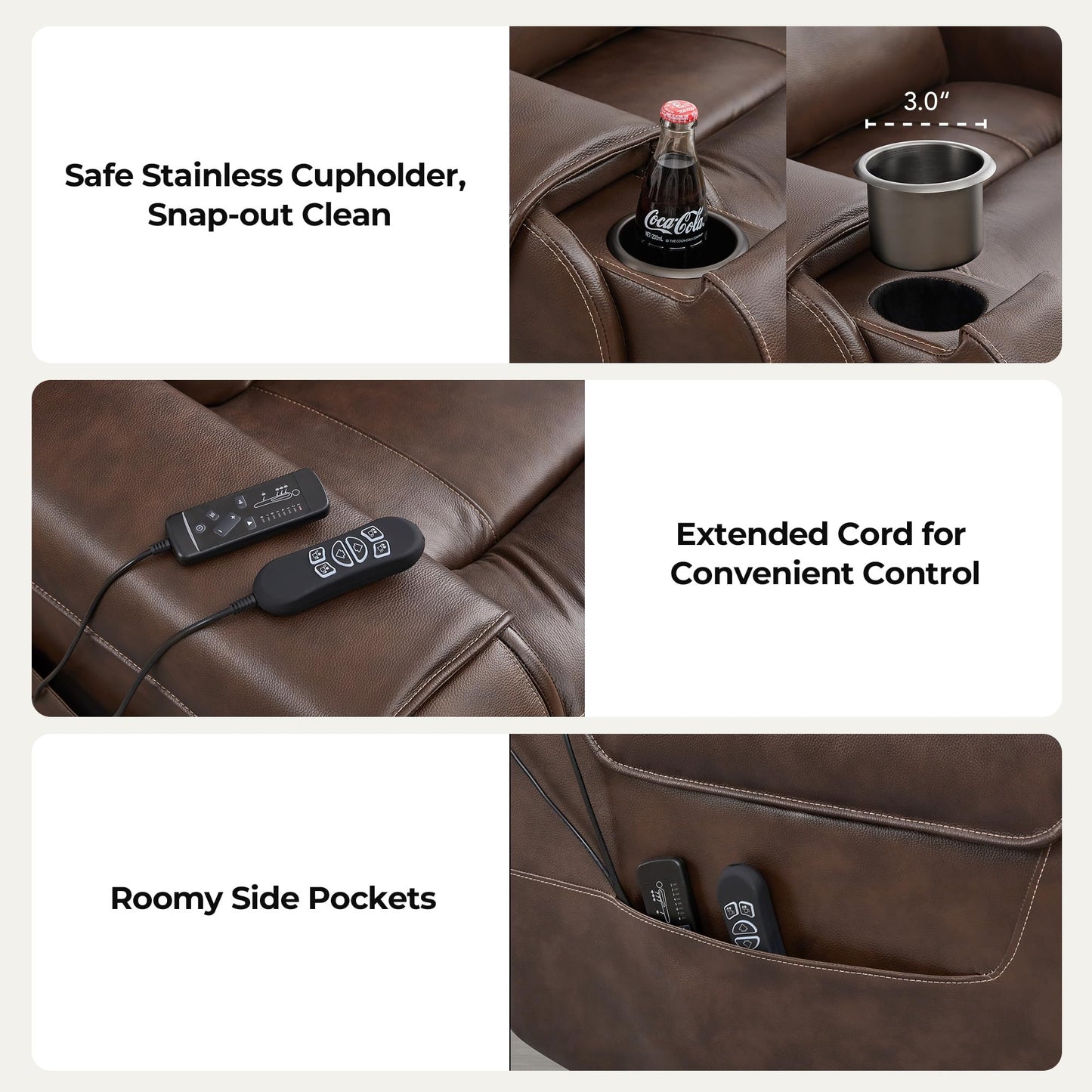 CHITA Electric Power Lift Recliner Chair for Elderly with Massage and Heat, Large Lay Flat Genuine Leather Recliner Chair with Cup Holders, USB Ports, Power Headrest, Independent Backrest, Saddle