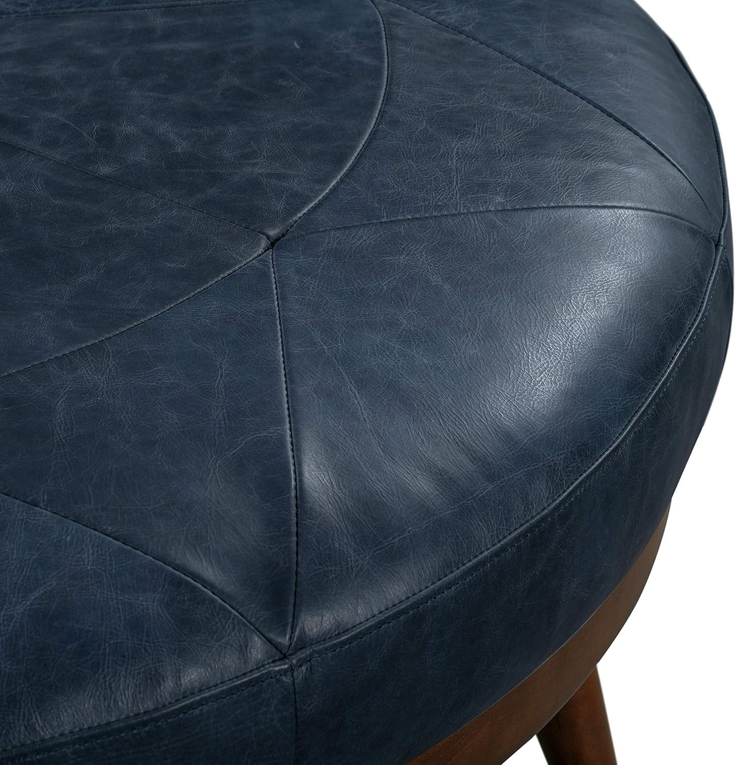 POLY & BARK Denver Ottoman – 43" Large Pouf with Feather-Down Topper – Full-Grain Leather Upholstered Pouf Ottoman for Living Room – Vintage Italian Leather in Cognac Tan