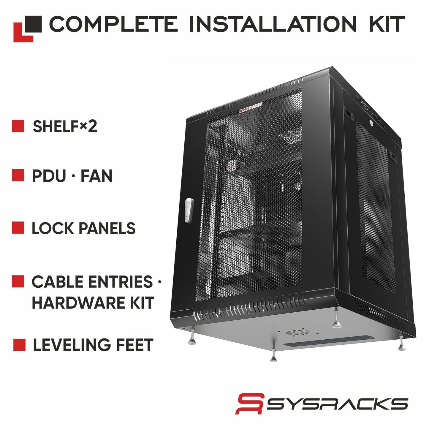 Sysracks 22U Wall Mount Server Rack Cabinet, 19” Enclosed Network & IT Rack, 24” Deep, Locking Mesh Door