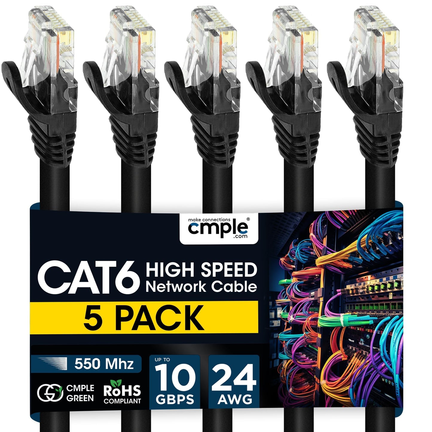 Cmple - Cat 6 Ethernet Cable 10 ft, Cat6 Patch Cables 10Gbps LAN Cable, 550MHz Network Cable, RJ45 Connectors, Compatible with Gaming Computer, Laptop, Modem, Router, HDTV, Gaming Console - Yellow