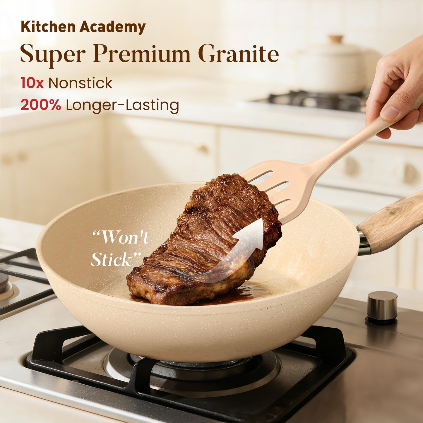 Kitchen Academy Induction Cookware Sets - 12 Piece Pots and Pans Set Non Stick, Black Granite Nonstick Cooking Pan Set(PFOS, PFOA Free)