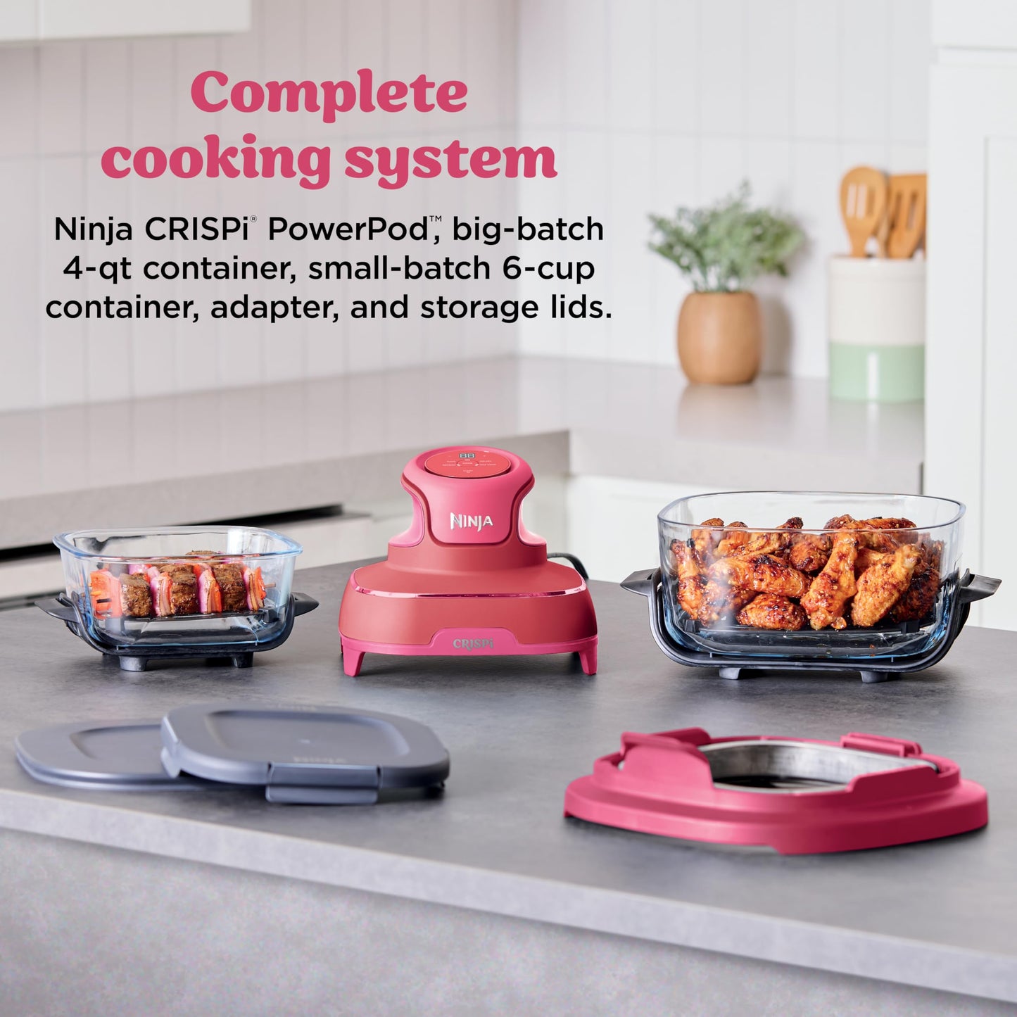 Ninja Crispi 4-in-1 Glass Air Fryer | With Non-Toxic 4QT & 6-Cup Glass Containers & Lids | Microwave, Freezer, Dishwasher Safe | 450°F Max Temp |1500 Watt | Stone | FN101ST