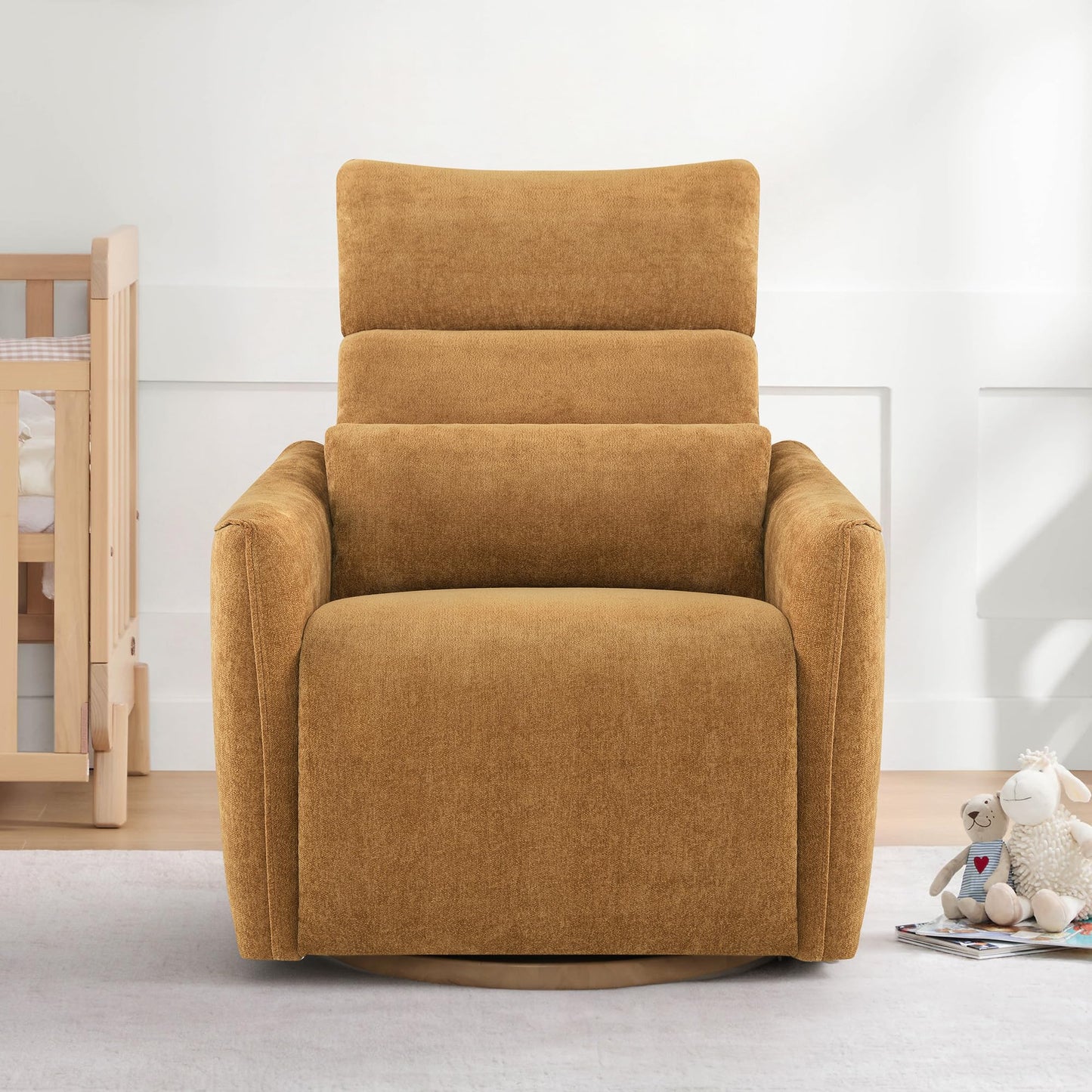 CHITA Swivel Rocker Recliner Chair, Power Nursery Glider Recliner, Nursery Rocking Chair with Adjustable Power Headrest, FSC Certified, Solid Wood Base, Cream