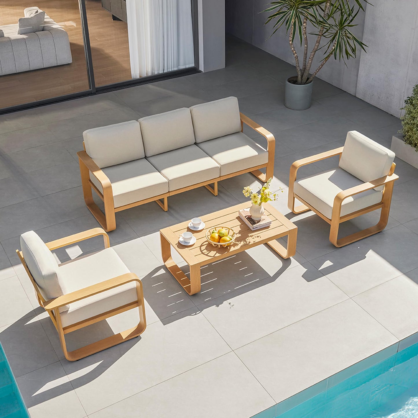 CHITA Outdoor Furniture Set 4 Piece, 5-Seats Patio Conversation Set with 6.3in Thick Cushions & 100% Aluminum Frame & Coffee Table, Modern Outdoor Patio Furniture Sofa Set for Poolside, Deck, Balcony