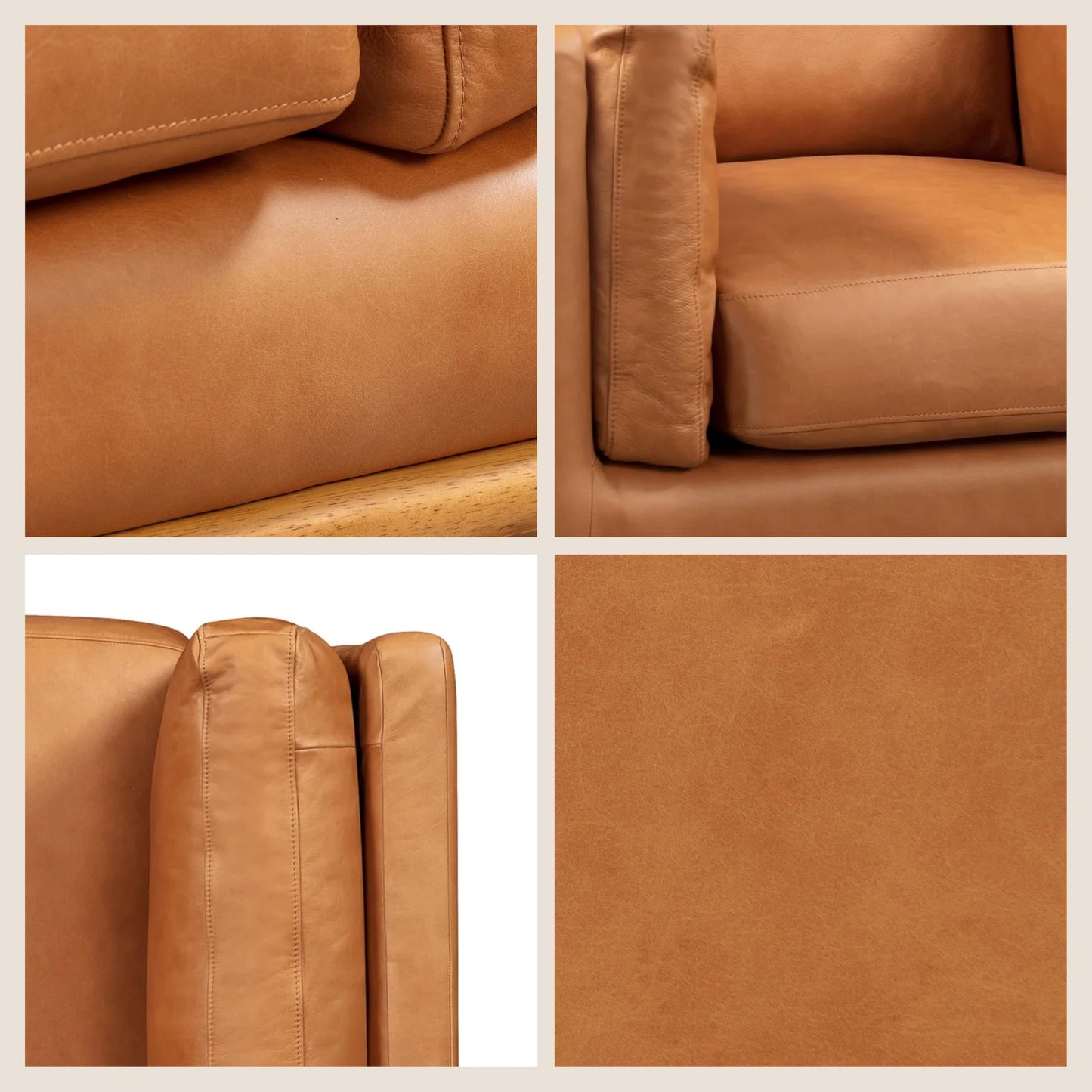 Poly & BARK Mateo Leather Lounge Chair – Cognac Tan Full-Grain Leather Upholstery – Modern Upholstered Accent Chair for Living Room or Bedroom – Indoor Lounge Seating with Timeless Comfort