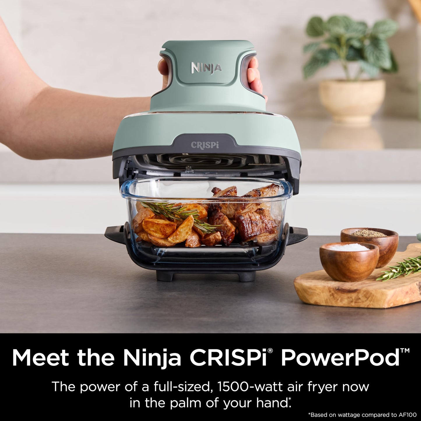 Ninja Crispi 4-in-1 Glass Air Fryer | With Non-Toxic 4QT & 6-Cup Glass Containers & Lids | Microwave, Freezer, Dishwasher Safe | 450°F Max Temp |1500 Watt | Stone | FN101ST