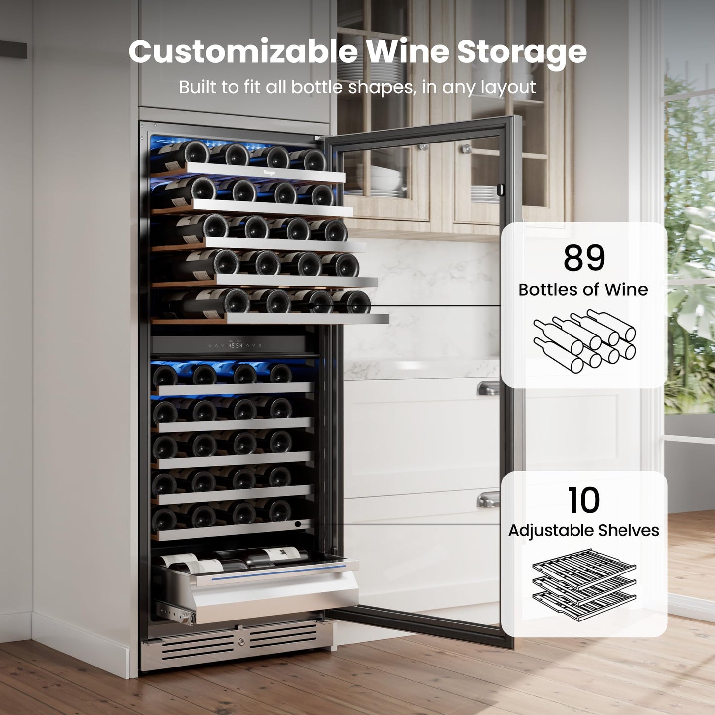 Yeego Wine Fridge Cooler - 24 Inch Dual Zone Wine Fridge Hold 52 Bottles, 40-65°F Wine Refrigerator Glass Door, Built in Fridge, Freestanding Adjustable Shelves Fridge for Beer Soda Drink Home Bar