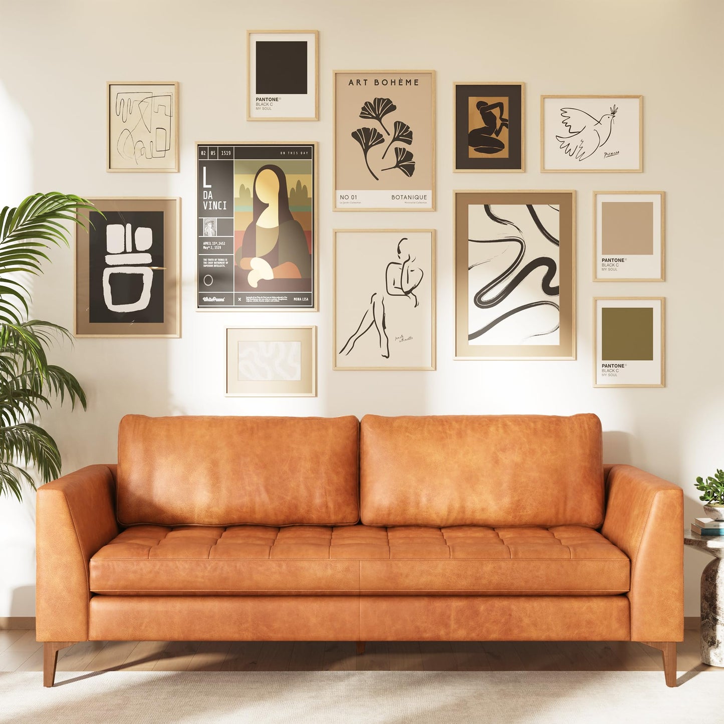 POLY & BARK Capa 96.5" Sofa – Chocolate Brown Full-Grain Pure-Aniline Italian Leather, Boxy Modern Design, Feather-Fiber Cushions, Solid Wood Frame