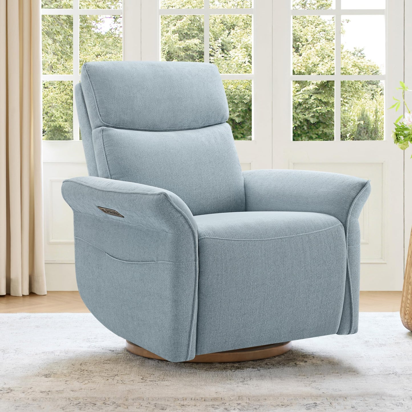 CHITA Power Recliner Chair, Electric Triple-Motor Swivel Glider Nursery Rocking Chair with Adjustable Power Headrest and Lumbar Support, GREENGARD Gold Certified, Solid Wood Base, Linen
