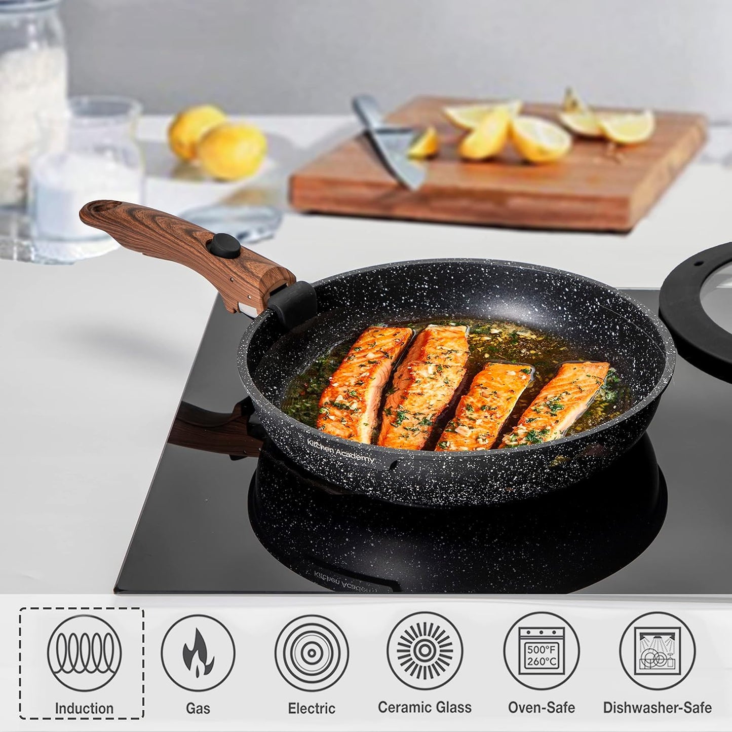 Kitchen Academy 30Pcs Bakeware & Cookware Set + 10Pcs Rv Pots and Pans Set with Removable Handle Cookware Sets