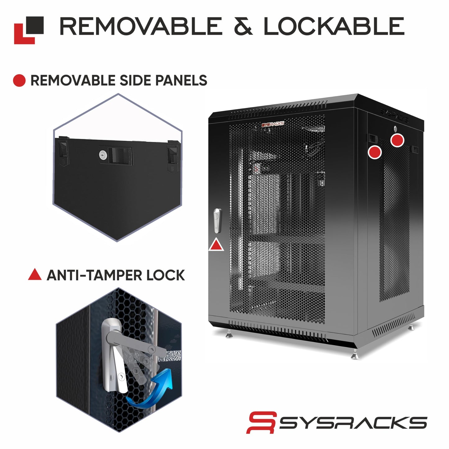 Sysracks 12U Wall Mount Server Rack, 35" Deep, Mesh Door, 19-Inch | Fan, PDU, shelf, cable brush panels, 133 lb wall mount capacity