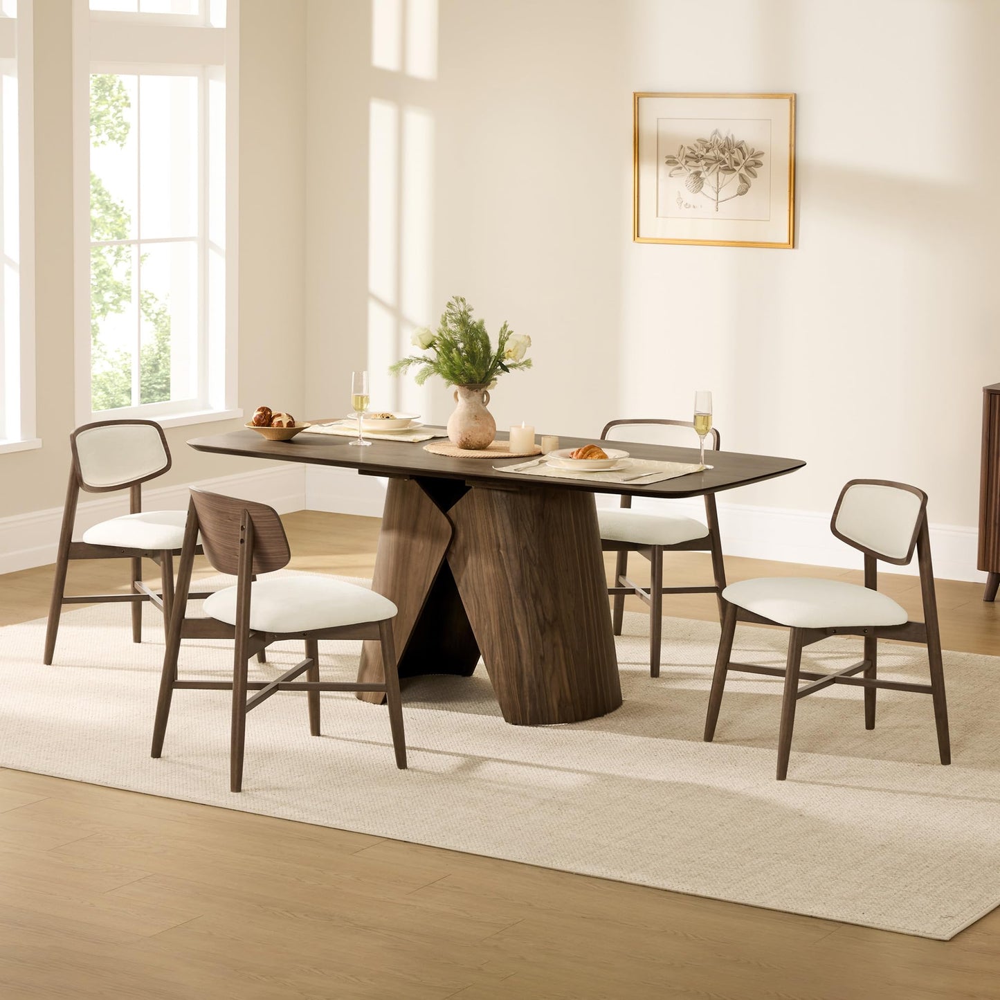 CHITA Soild Wood Dining Chairs Set of 4, Mid Century Modern Walnut Wood Kitchen Chairs with Curved Backrest, Dining Room Chair for Kitchen, Restaurant