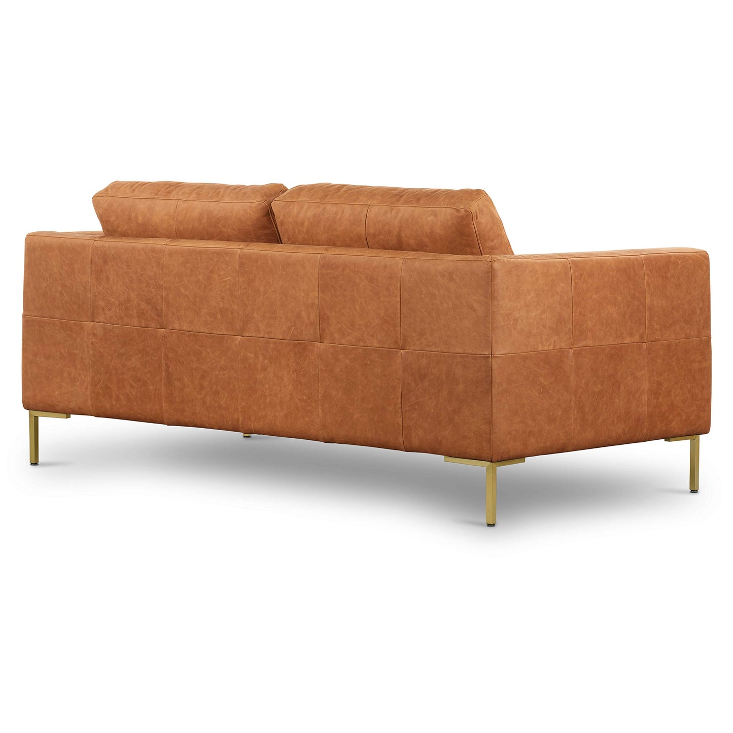 Poly & BARK Calle Right-Facing Sectional in Full-Grain Pure-Aniline Italian Tanned Leather in Cognac Tan and Brass Legs