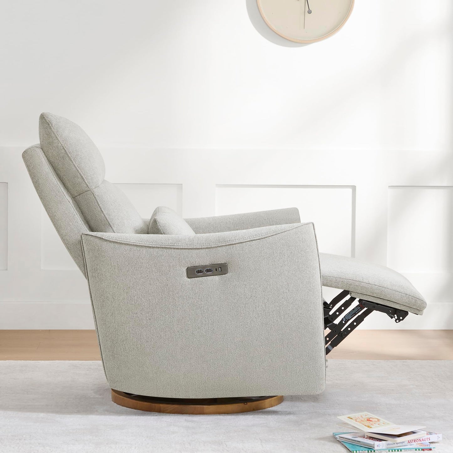 CHITA Swivel Rocker Recliner Chair, Power Nursery Glider Recliner, Nursery Rocking Chair with Adjustable Power Headrest, FSC Certified, Solid Wood Base, Cream