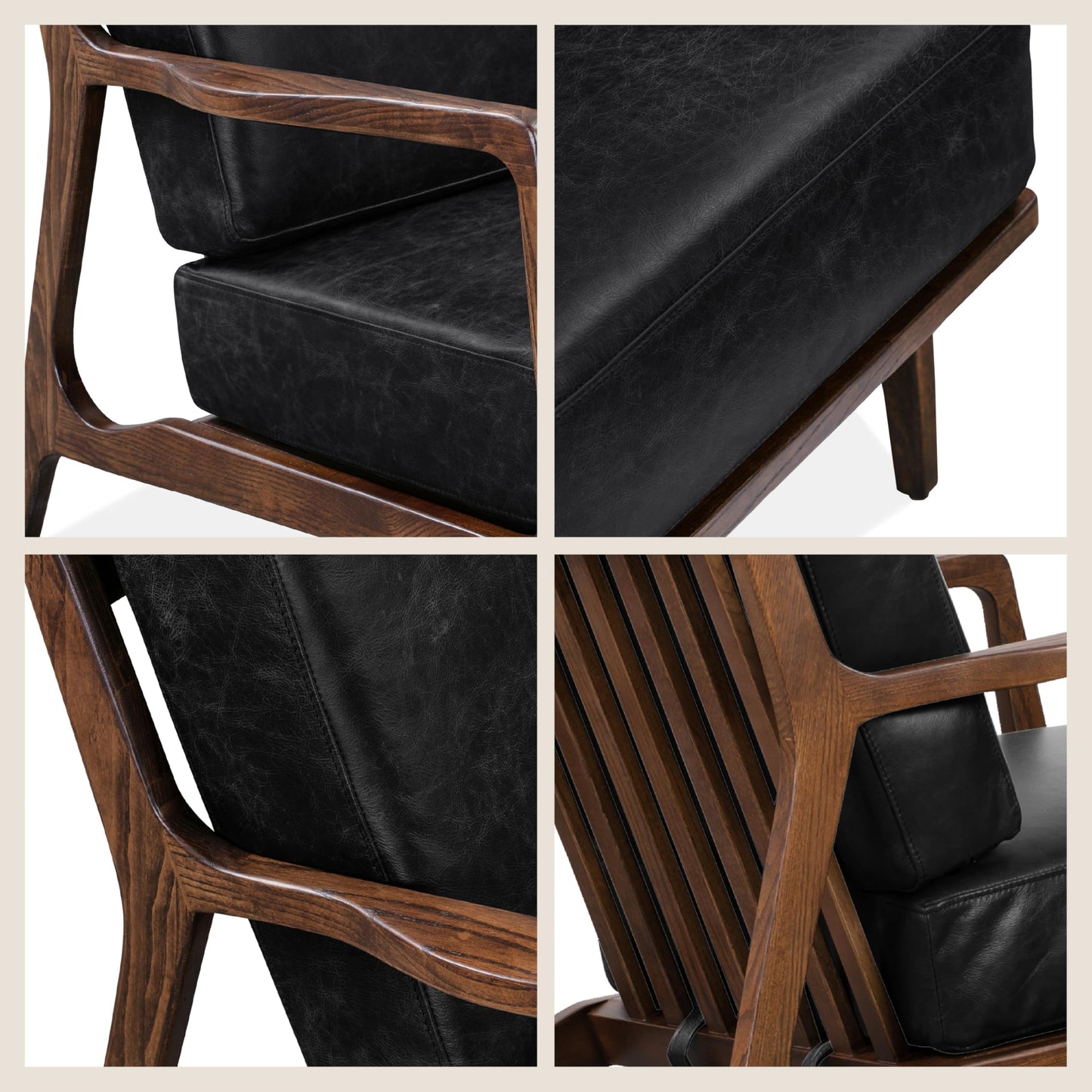 Poly & BARK Verity Leather Accent Chair – Armchair with Walnut Wood Frame – Fashion-Forward Lounge Seating for Living Room – Upholstered in Cognac Tan Leather for Modern Style