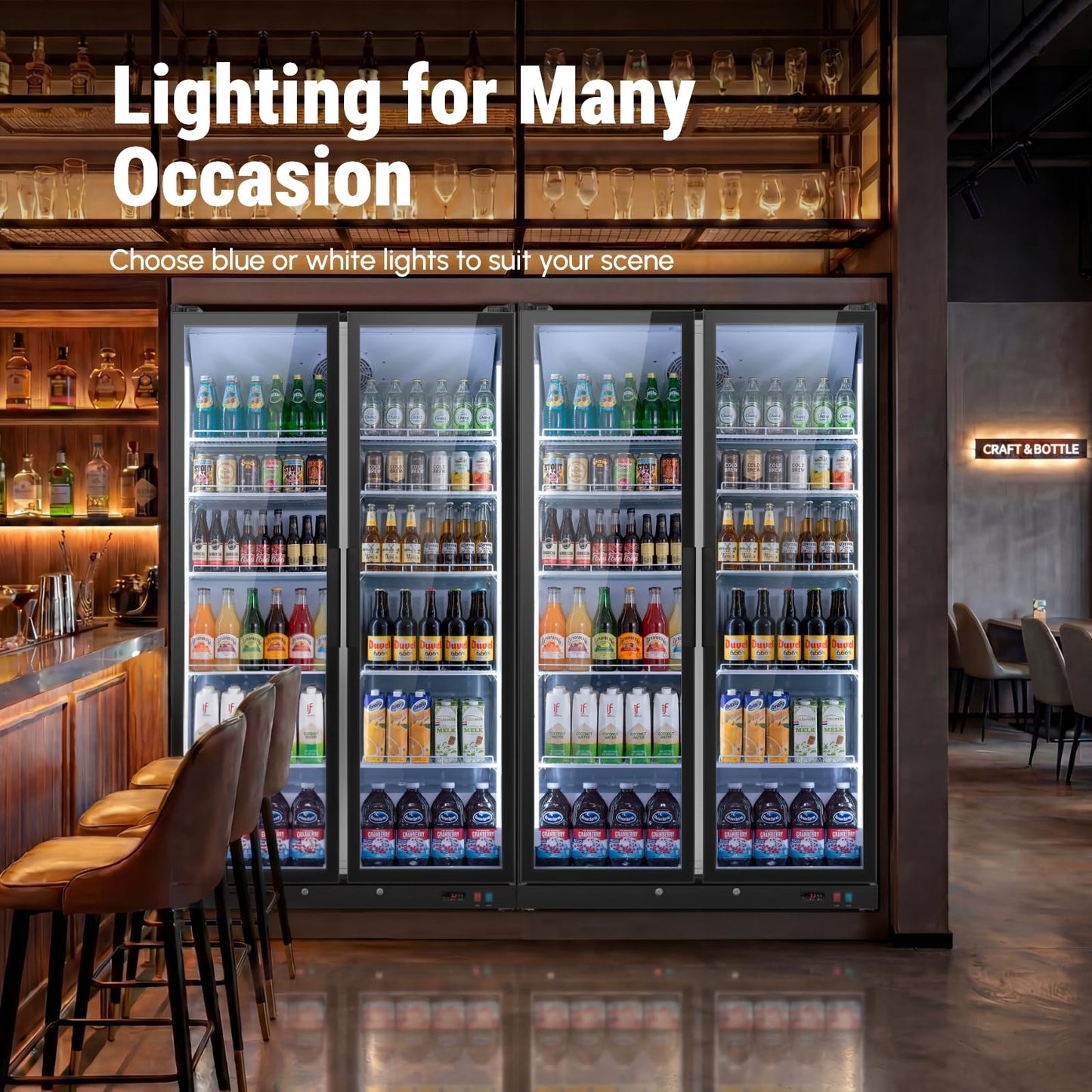 Yeego Commercial Refrigerators - 27.1 Cu.Ft 2 Glass Doors Commercial Beverage Refrigerator with LED Light & Adjustable Shelves, 32-50°F Commercial Cooler for Stores Bakery Bar Offices Restaurants