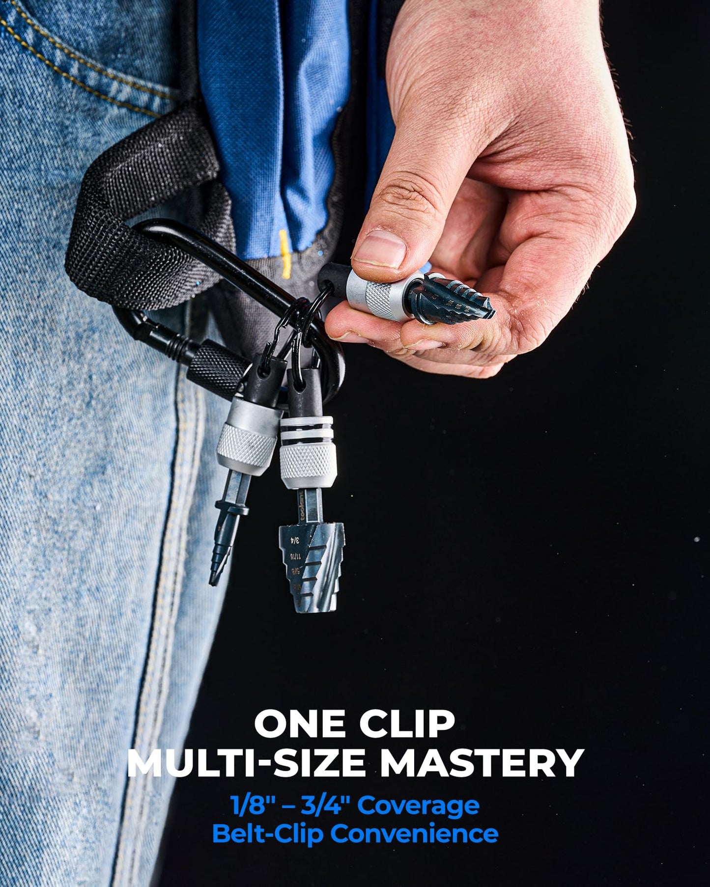 toolant Mini Step Drill Bit, 3PCS Set (1/8"-3/4"), 1/4" Hex Shank, Only 1” Short Drill Body for Extremely Tiny Spaces, M2 HSS & Nitriding Coating, Includes Carabiner & Quick-Release Couplers