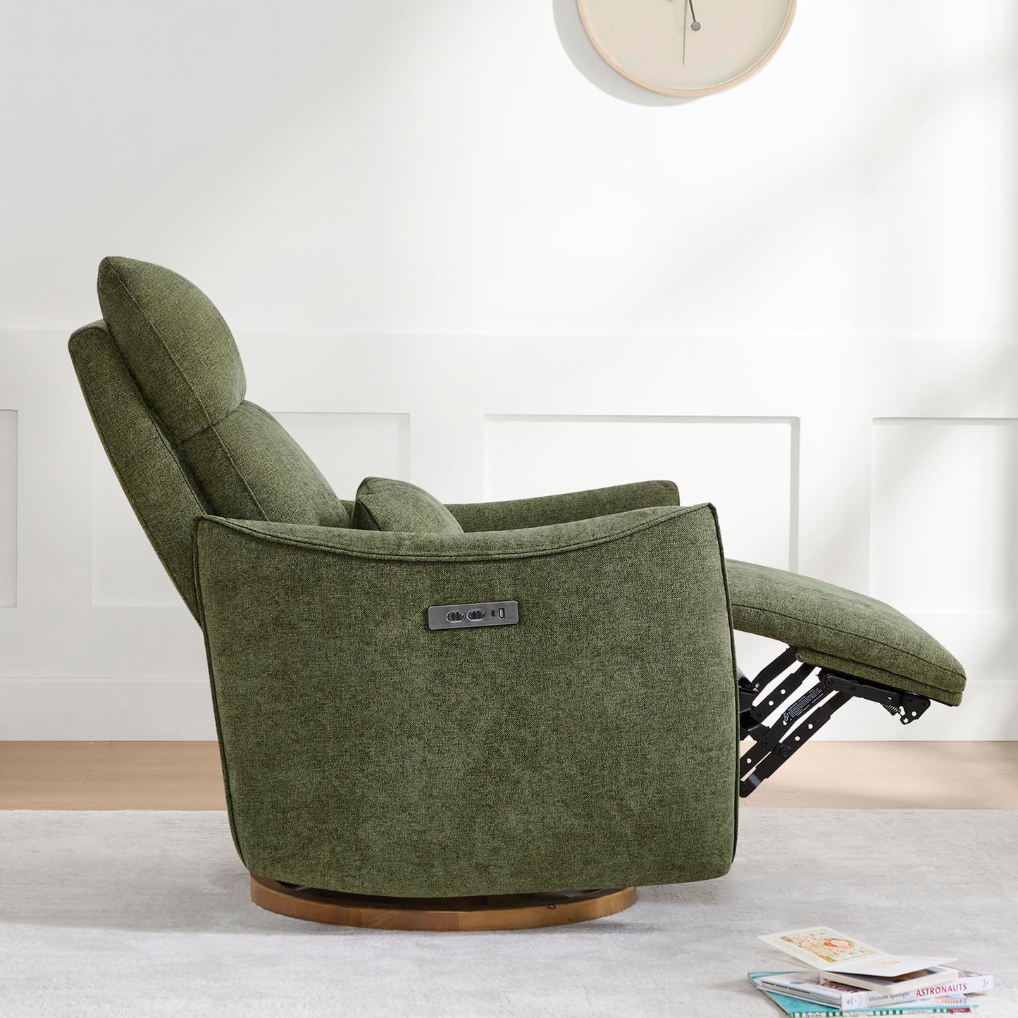 CHITA Swivel Rocker Recliner Chair, Power Nursery Glider Recliner, Nursery Rocking Chair with Adjustable Power Headrest, FSC Certified, Solid Wood Base, Cream