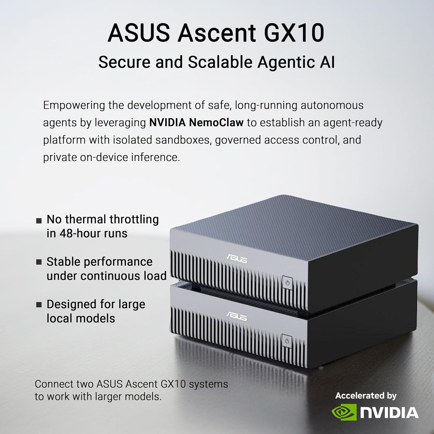 ASUS Ascent GX10 AI Supercomputer, DGX Spark, NVIDIA GB10 Superchip, 128GB LPDDR5x, 1TB PCIe Gen4 NVMe SSD, Wi-Fi 7 & BT5.4, Agentic AI Ready, Supports OpenClaw, NemoClaw, Stackable Chassis