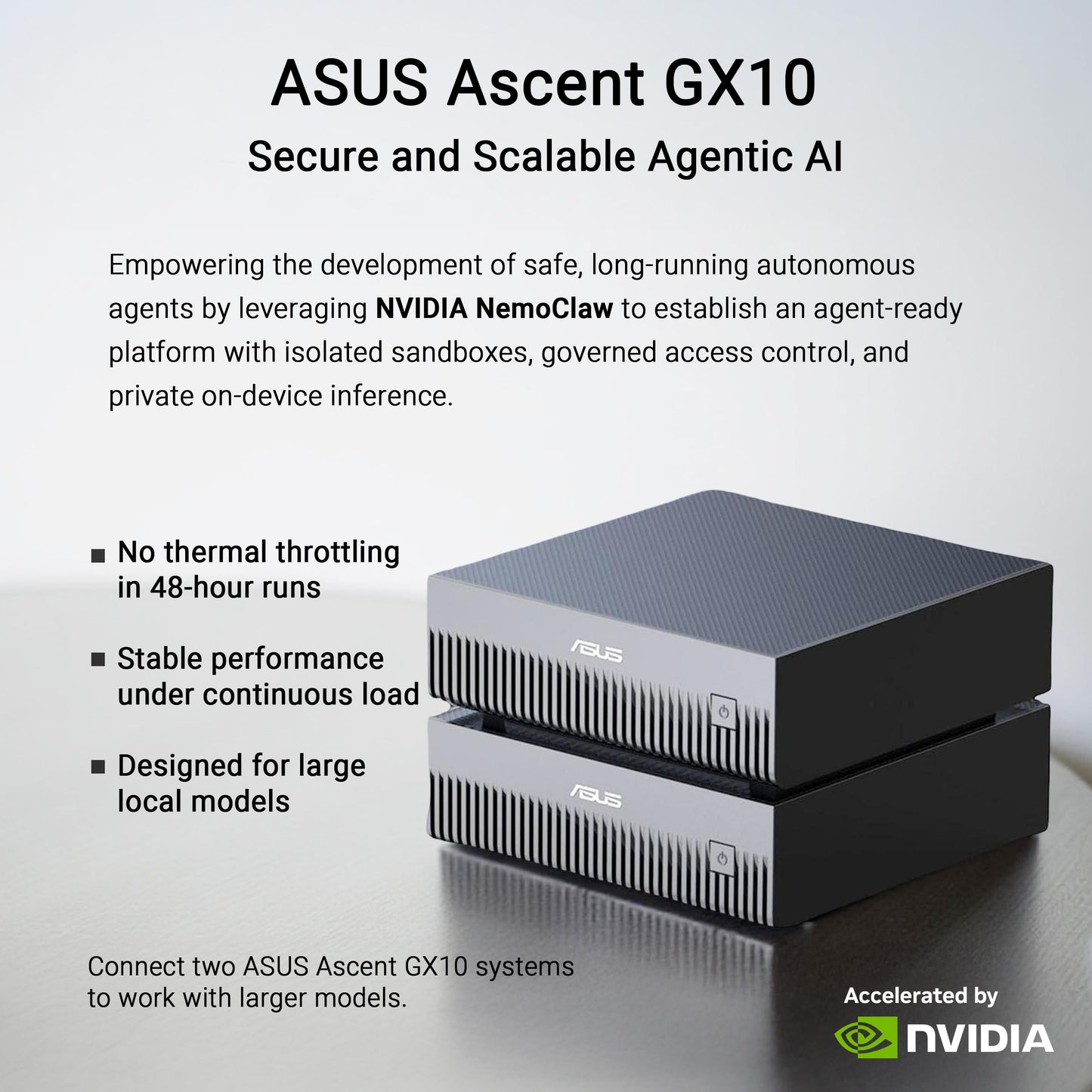 ASUS Ascent GX10 AI Supercomputer, DGX Spark, NVIDIA GB10 Superchip, 128GB LPDDR5x, 1TB PCIe Gen4 NVMe SSD, Wi-Fi 7 & BT5.4, Agentic AI Ready, Supports OpenClaw, NemoClaw, Stackable Chassis