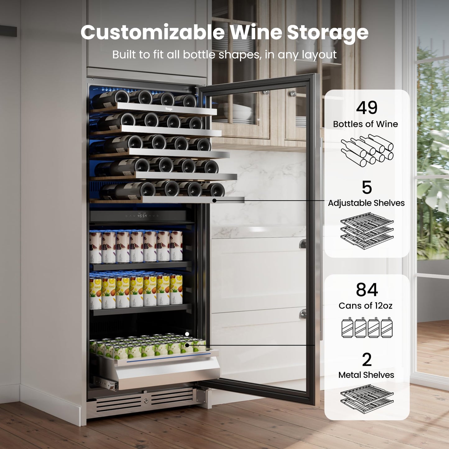 Yeego Wine Fridge Cooler - 24 Inch Dual Zone Wine Fridge Hold 52 Bottles, 40-65°F Wine Refrigerator Glass Door, Built in Fridge, Freestanding Adjustable Shelves Fridge for Beer Soda Drink Home Bar