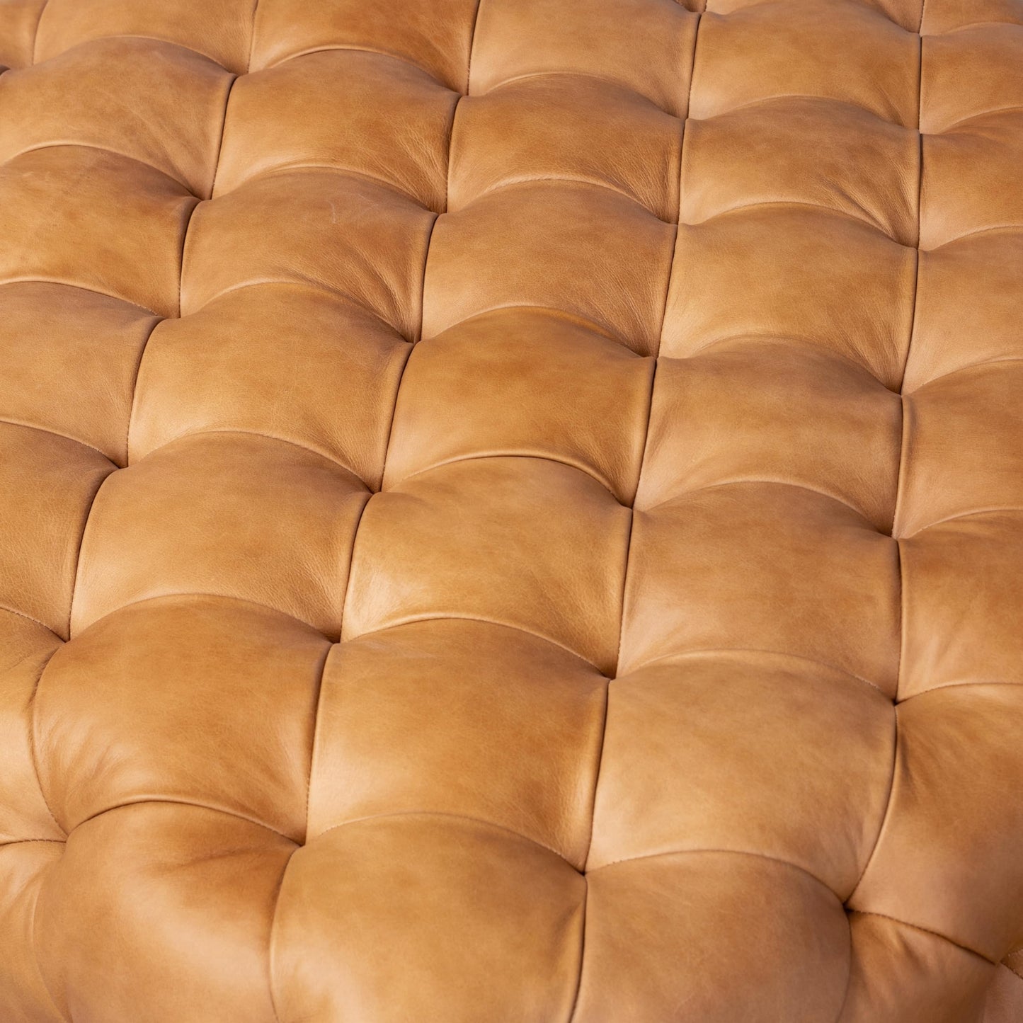 POLY & BARK Denver Ottoman – 43" Large Pouf with Feather-Down Topper – Full-Grain Leather Upholstered Pouf Ottoman for Living Room – Vintage Italian Leather in Cognac Tan