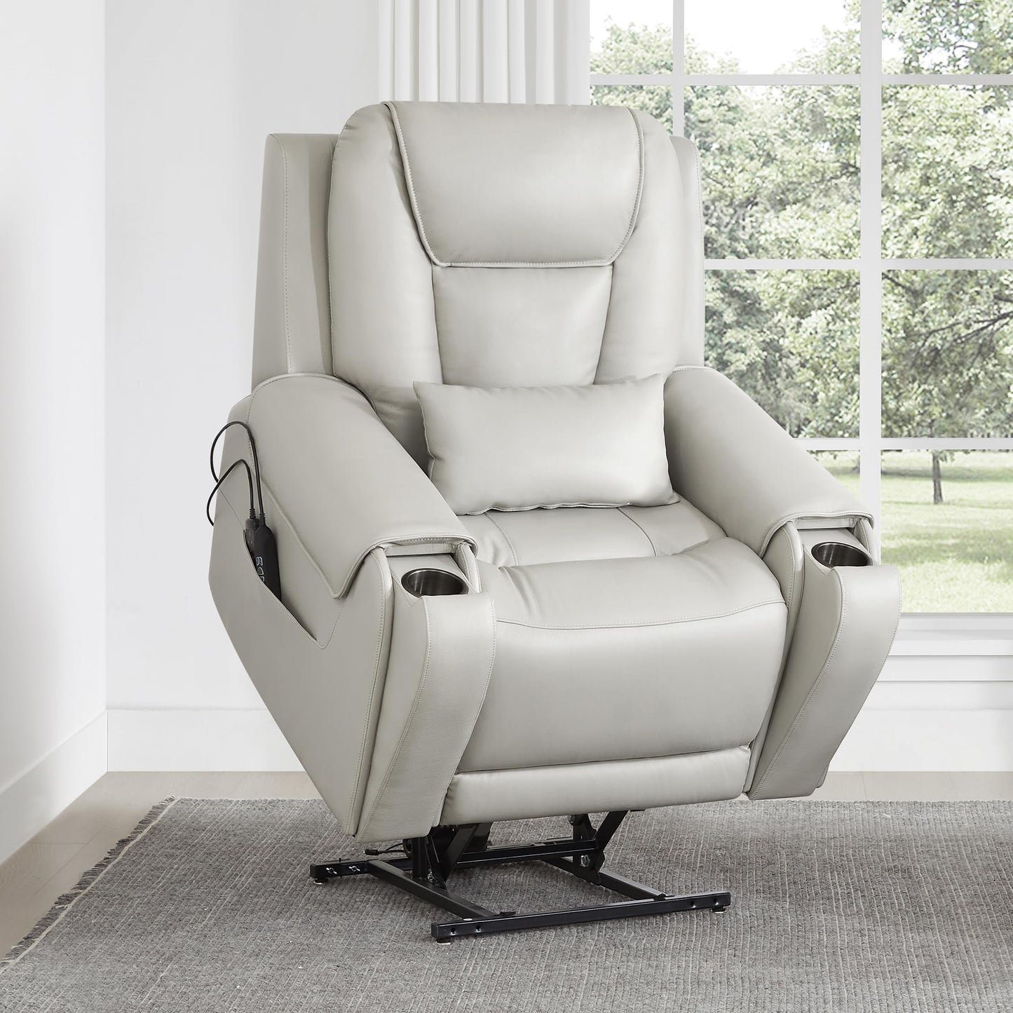 CHITA Electric Power Lift Recliner Chair for Elderly with Massage and Heat, Large Lay Flat Genuine Leather Recliner Chair with Cup Holders, USB Ports, Power Headrest, Independent Backrest, Saddle