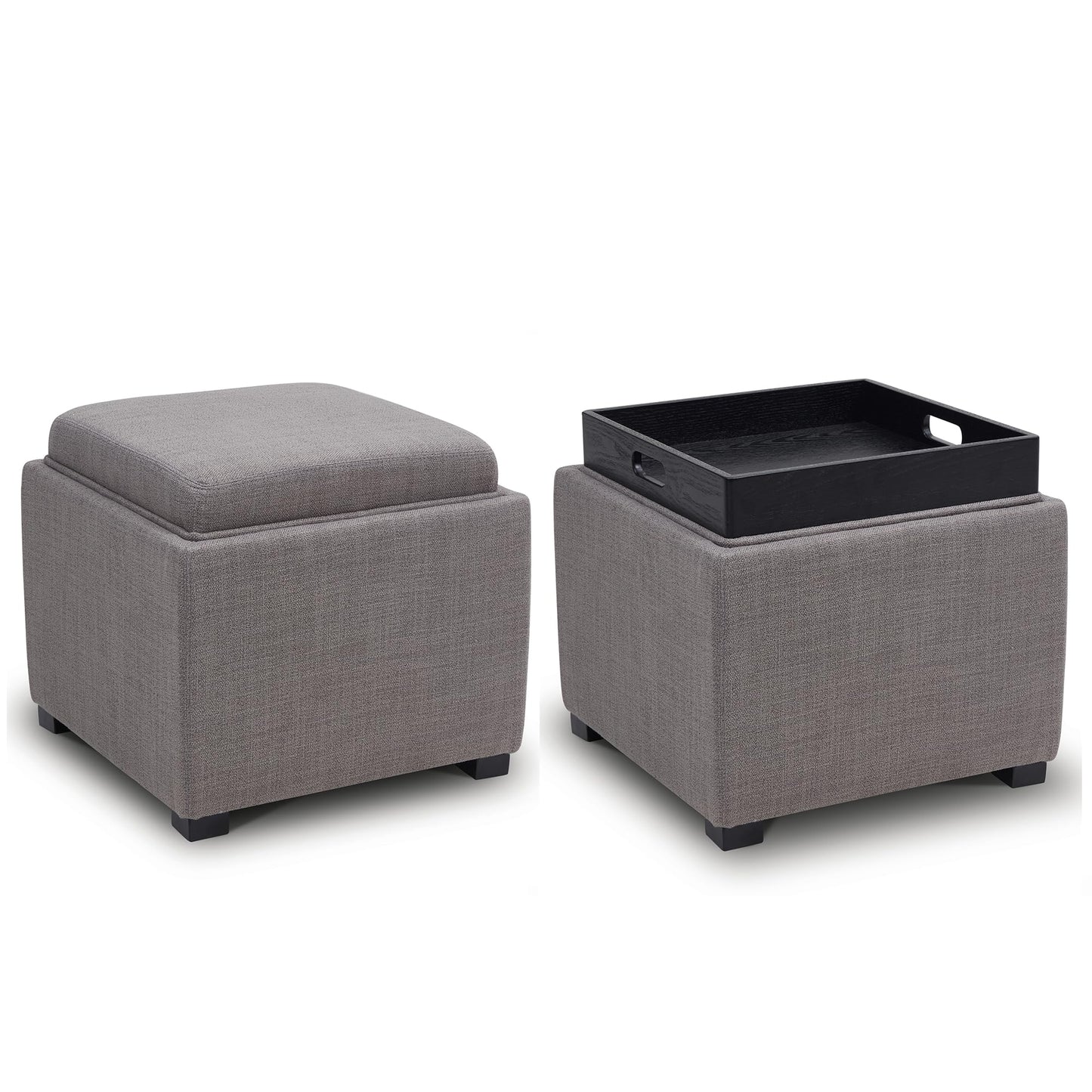CHITA Storage Ottoman Cube with Tray Lid, Small Footstool with Storage, Square End Table for Living Room and Bedroom, Faux Leather in Saddle Brown