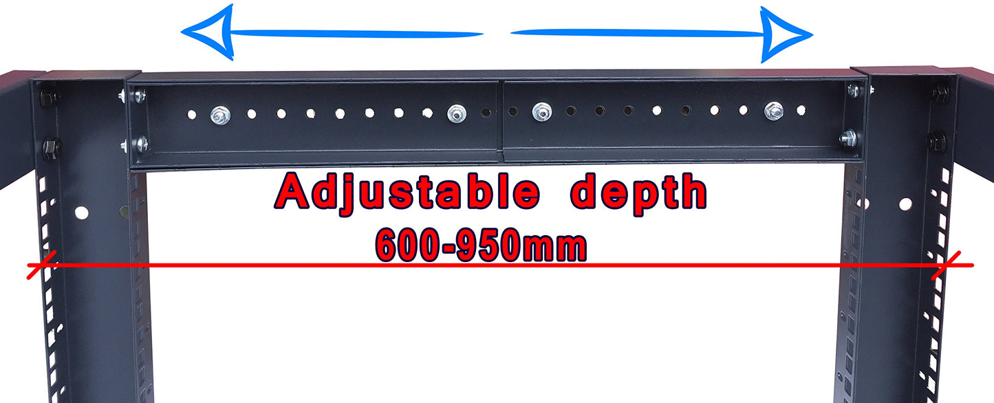 42U 4-Post Open Frame Server Rack – Adjustable Depth 24"–37", 19" Network Equipment Rack with Square Mounting Holes, Floor Standing Steel Rack for IT, AV & Telecom
