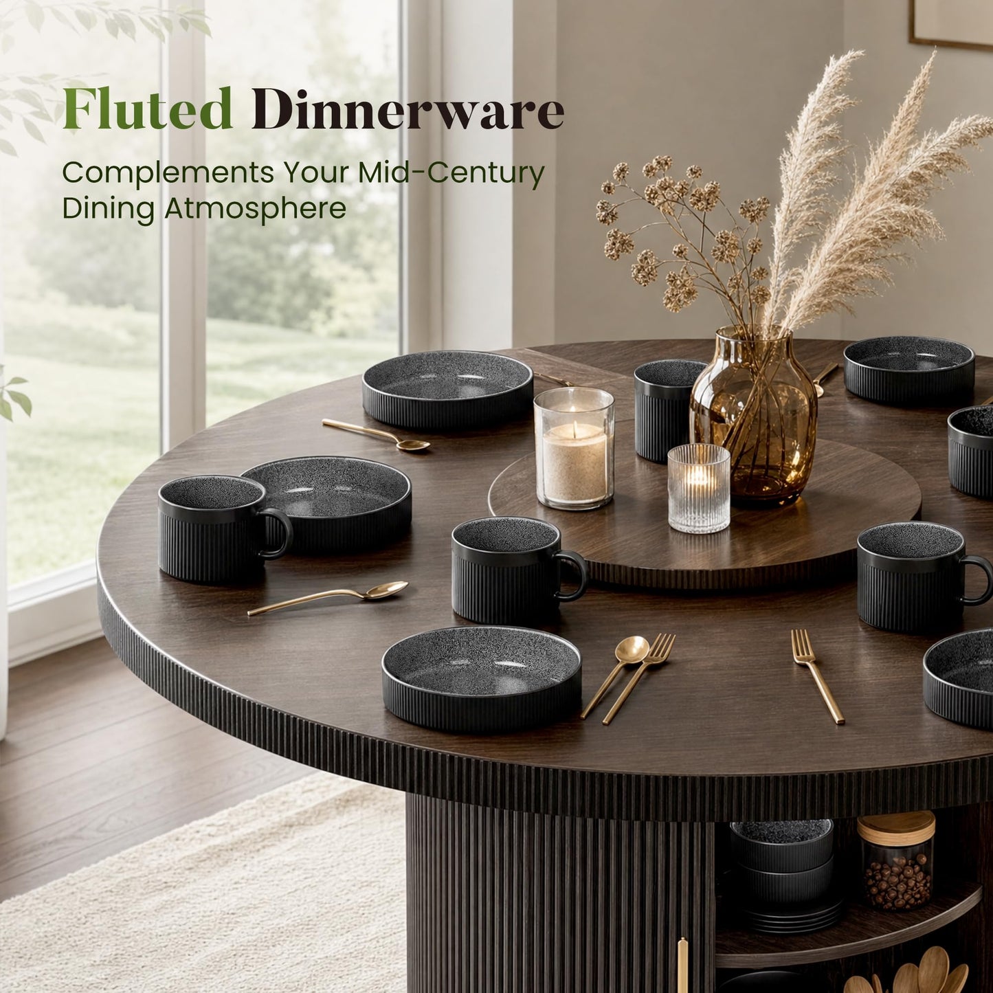 Kitchen Academy Brown Stoneawre Dinnerware Sets for 8, 24Pcs Ceramic Non Toxic Plates and Bowls Sets, Scratch Resistant Dishes, Oven & Microwave Safe