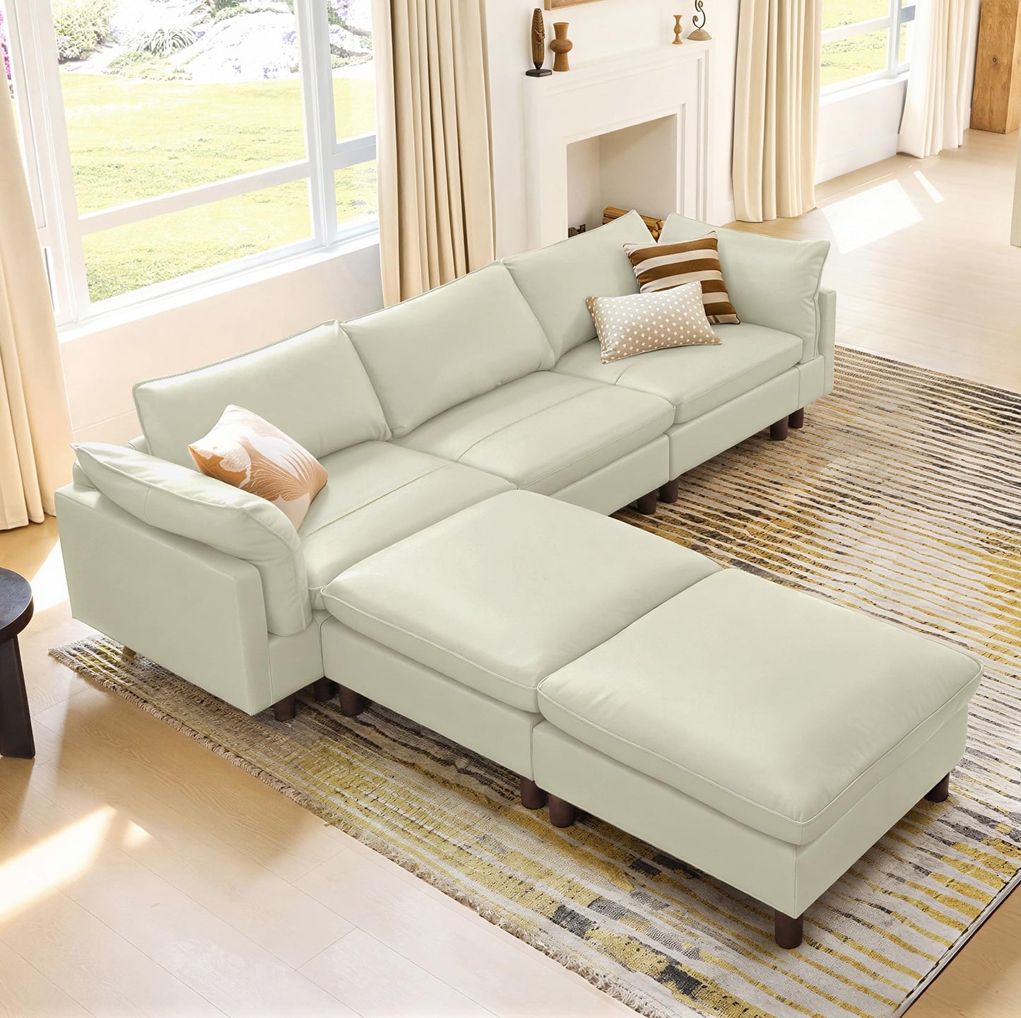 CHITA 127" Super Large Sectional Couches for Living Room, Modular Cloud Couch Sectional Sofa, Premium Fabric Couches, Down Filled, High Density Foam, Chenille in Cream, 4 Seat L Shaped