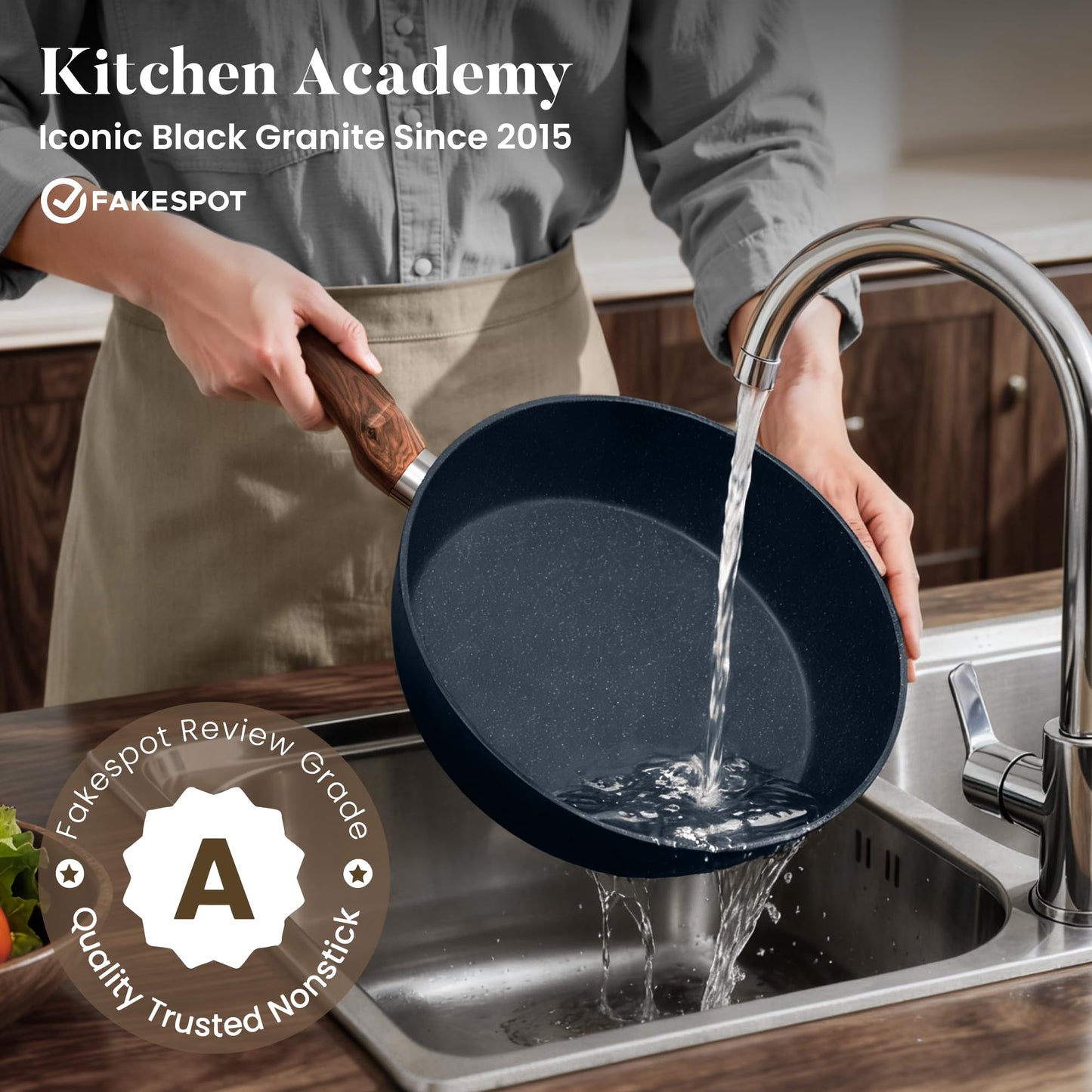 Kitchen Academy Induction Cookware Sets - 12 Piece Pots and Pans Set Non Stick, Black Granite Nonstick Cooking Pan Set(PFOS, PFOA Free)