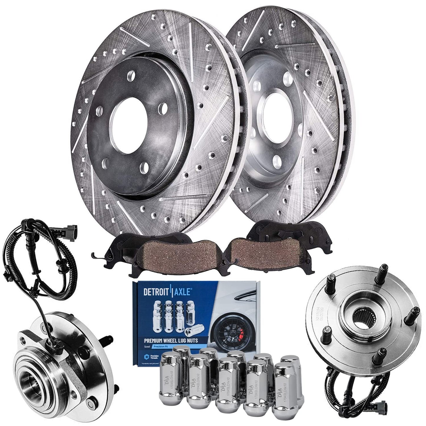 Detroit Axle - Brake Kit for 12-17 Toyota Camry 13-18 Avalon Lexus ES350 ES300h Drilled & Slotted Disc Brake Rotors 2014 2015 2016 2017 Ceramic Brakes Pads Front & Rear Replacement