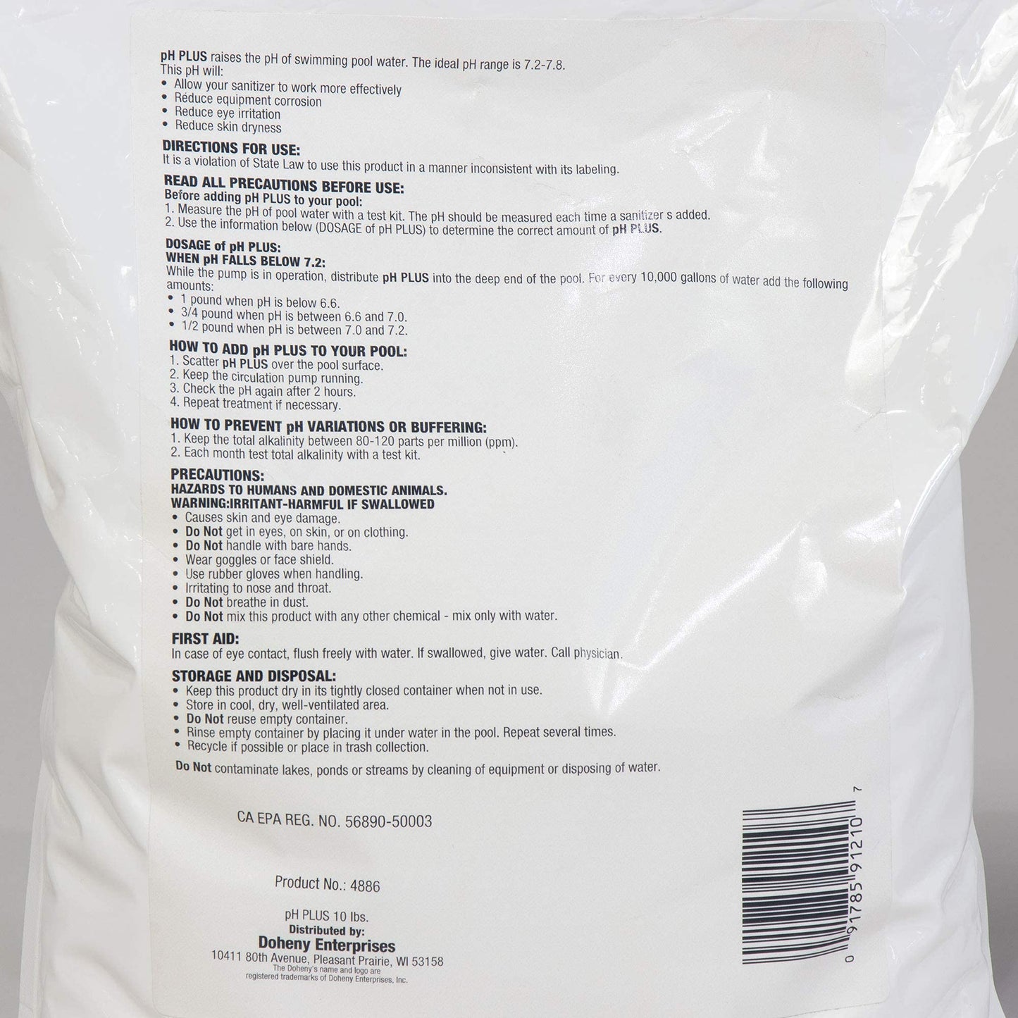 Doheny's pH Plus | Raise Your Swimming Pool pH Level | Pro-Grade Granular Soda Ash (Sodium Carbonate) | Proper pH Levels Protect Equipment & Prevent Eye and Skin Irritation | 25 LB Bucket