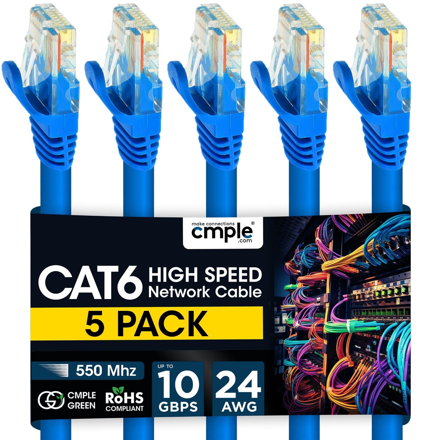 Cmple - Cat 6 Ethernet Cable 10 ft, Cat6 Patch Cables 10Gbps LAN Cable, 550MHz Network Cable, RJ45 Connectors, Compatible with Gaming Computer, Laptop, Modem, Router, HDTV, Gaming Console - Yellow