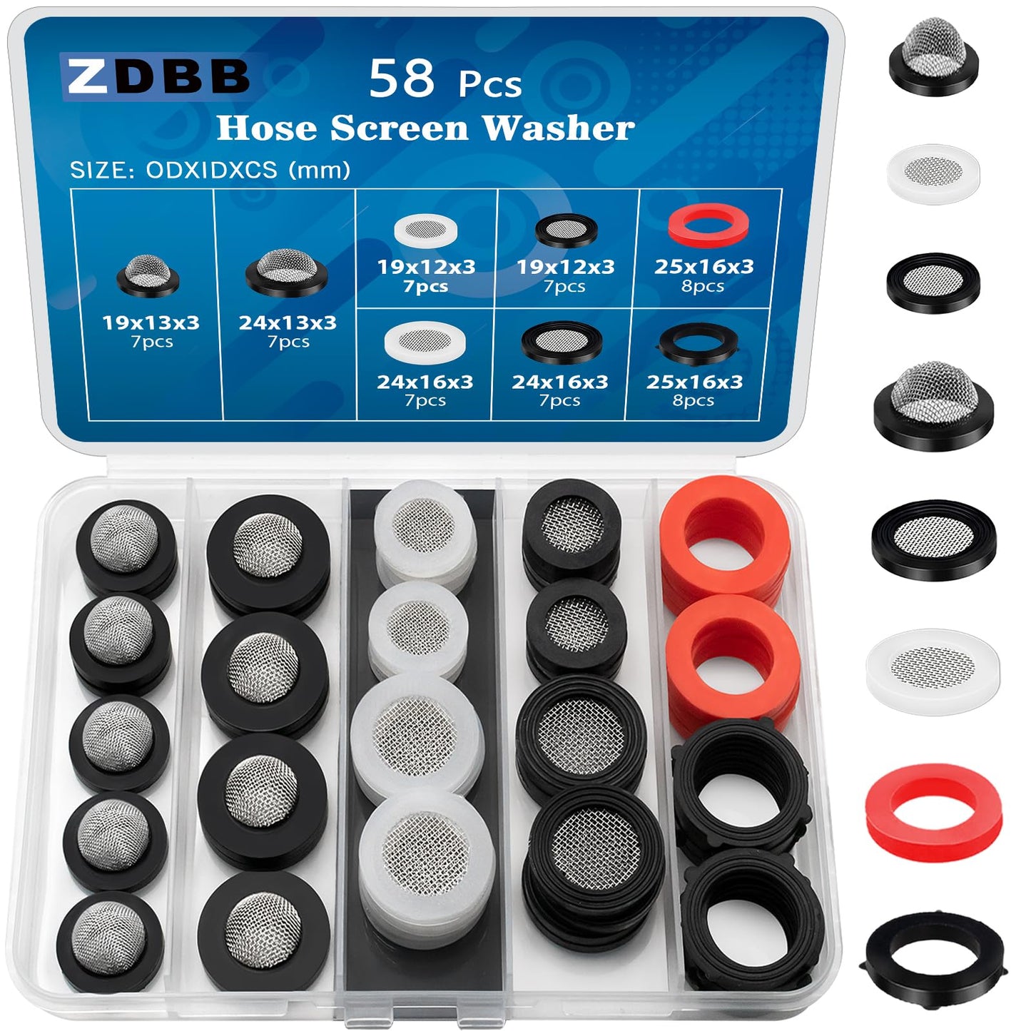 ZDBB 80 Pcs Garden Hose Gasket Rubber Seal, Fits All Standard 3/4 Inch Outdoor Hose Fittings with Heavy Duty Red and Black Self-Locking Tabs to Hold The Gasket Securely in The Fitting