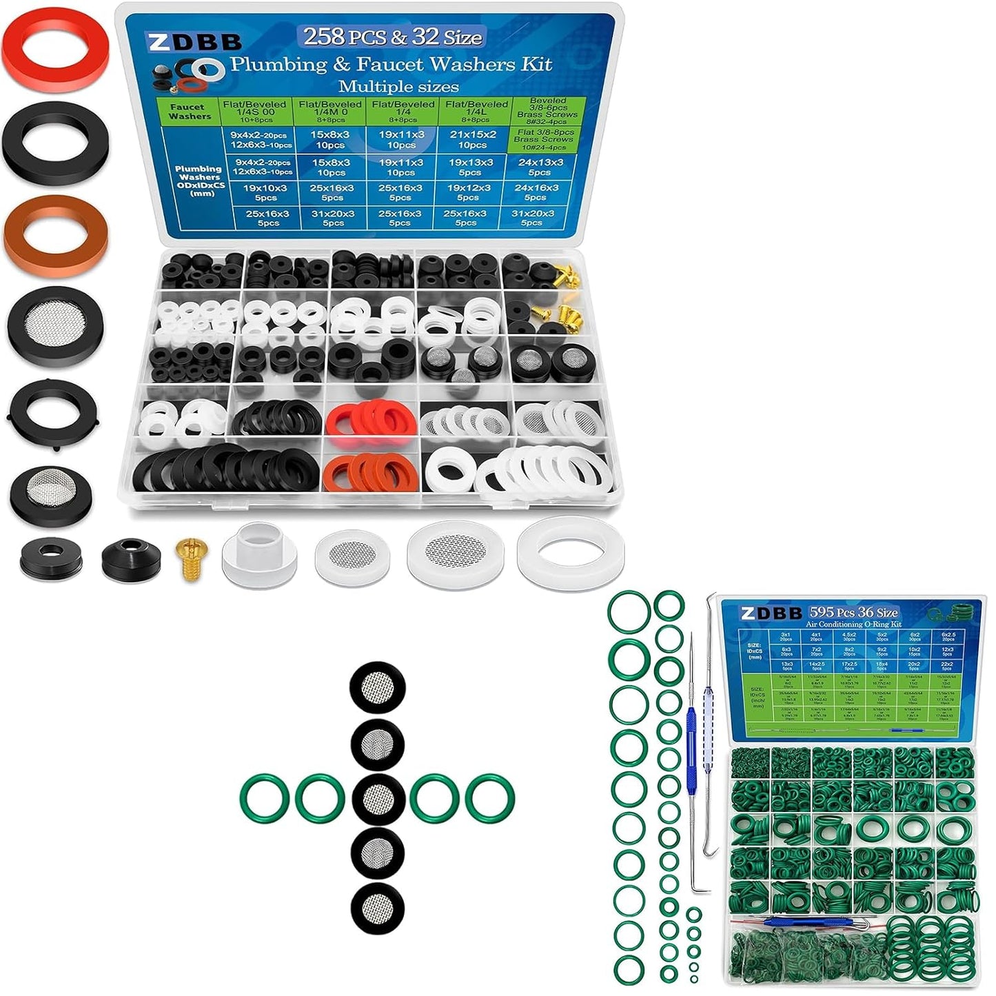 ZDBB 32 Size Water Hose Rubber Washers & 36 Size Automotive AC O Ring Kit for Assorted Outdoor Faucet Garden Hose Valve Stem Worn Out Professional Plumbing Faucet Seal Repair
