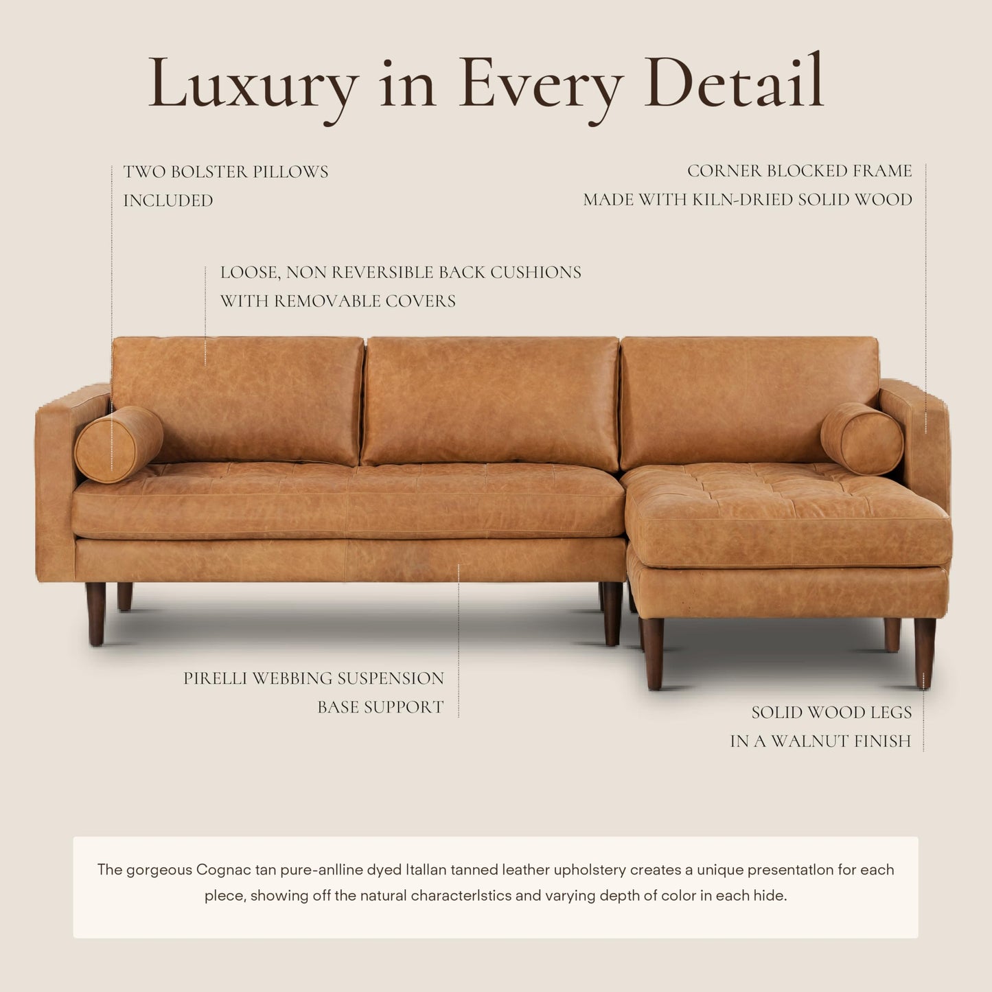 POLY & BARK Napa 82" Leather Pull‑Out Sleeper Sofa – Full‑Grain Italian Leather Upholstery,Tri‑Layer Mattress & Storage Console –Sophisticated Multi‑Functional Sofa Bed for Living Rooms & Guest Spaces