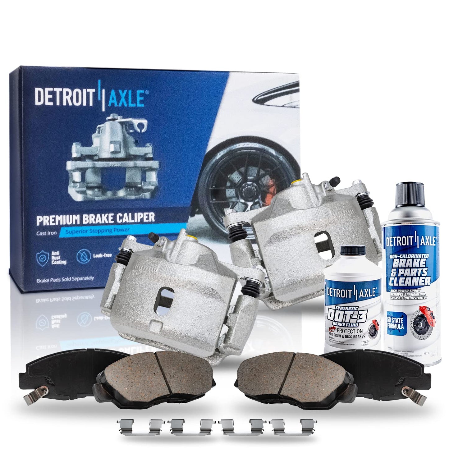 Detroit Axle - Front Brake Kit for 2012-2022 Ford F-250 Super Duty, 2013-2022 Ford F-350 Super Duty, 14.29" inch Drilled and Slotted Disc Brake Rotors Ceramic Brakes Pads Replacement