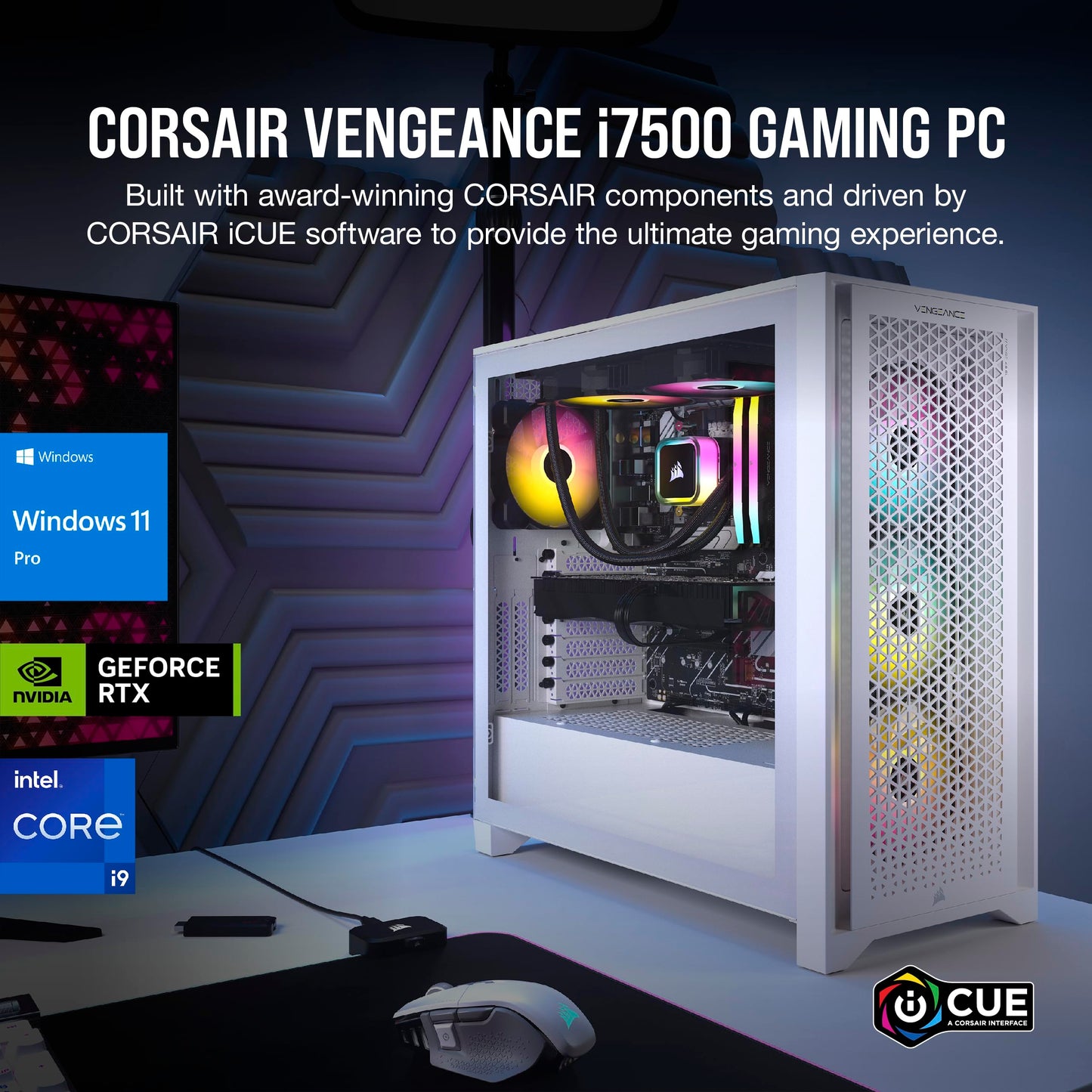 Corsair Vengeance i7500 Gaming PC – Liquid Cooled Intel Core i9-14900KF CPU – NVIDIA GeForce RTX 5080 GPU – 32GB Vengeance RGB DDR5 Memory – 2TB M.2 SSD – Black