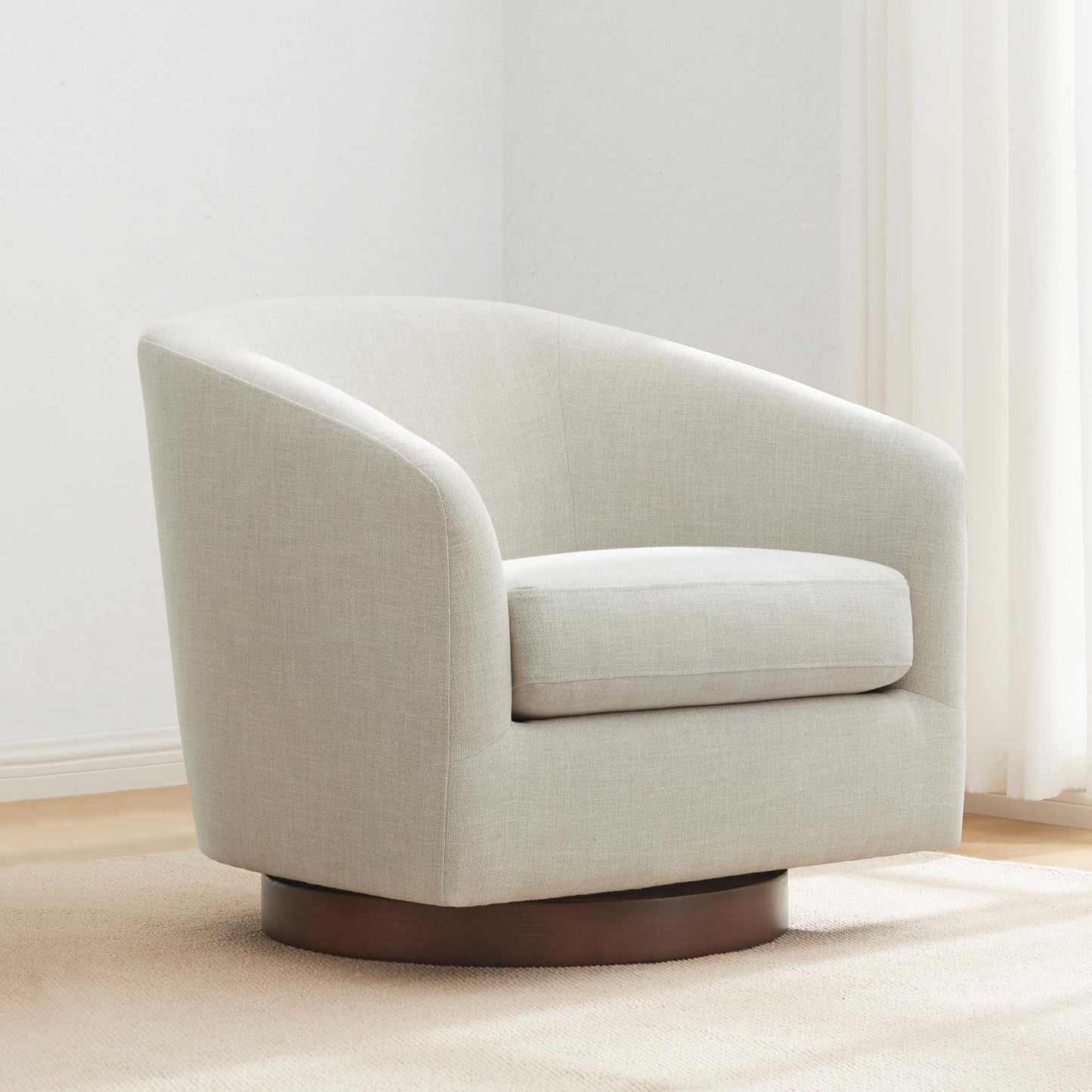 CHITA Swivel Accent Chair Set of 2, Fully Assembled Fabric Barrel Armchair with FSC Certified Upholstered for Living Room, Bedroom and Office, Flax Beige