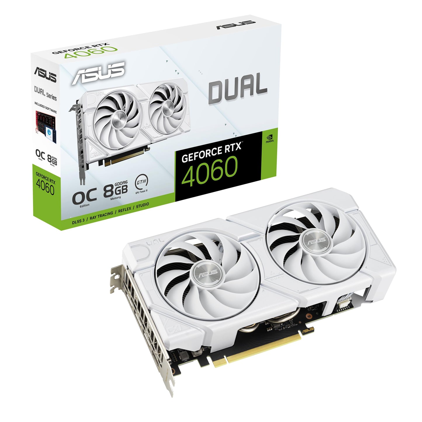 ASUS Dual NVIDIA GeForce RTX™ 5060 8GB GDDR7 White OC Edition Graphics Card, Desktop (PCIe 5.0, DLSS 4, HDMI 2.1b, DisplayPort 2.1b, 2.5-Slot, Axial-tech Fan, Dual BIOS), 3 Year Warranty
